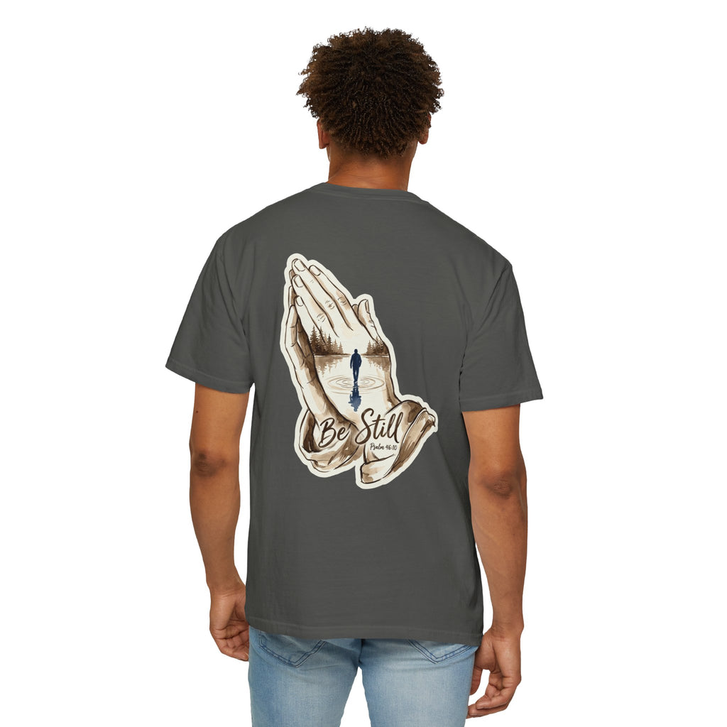 Be Still Prayer T-Shirt — Christian Faith Graphic Tee with Crosses