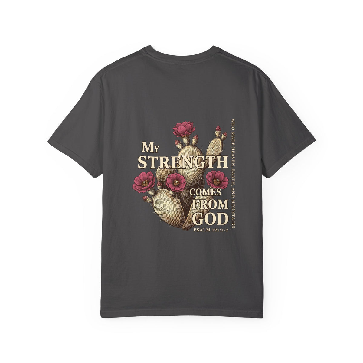 Christian Floral T‑Shirt — “My Strength Comes From God” Chest Cross Design
