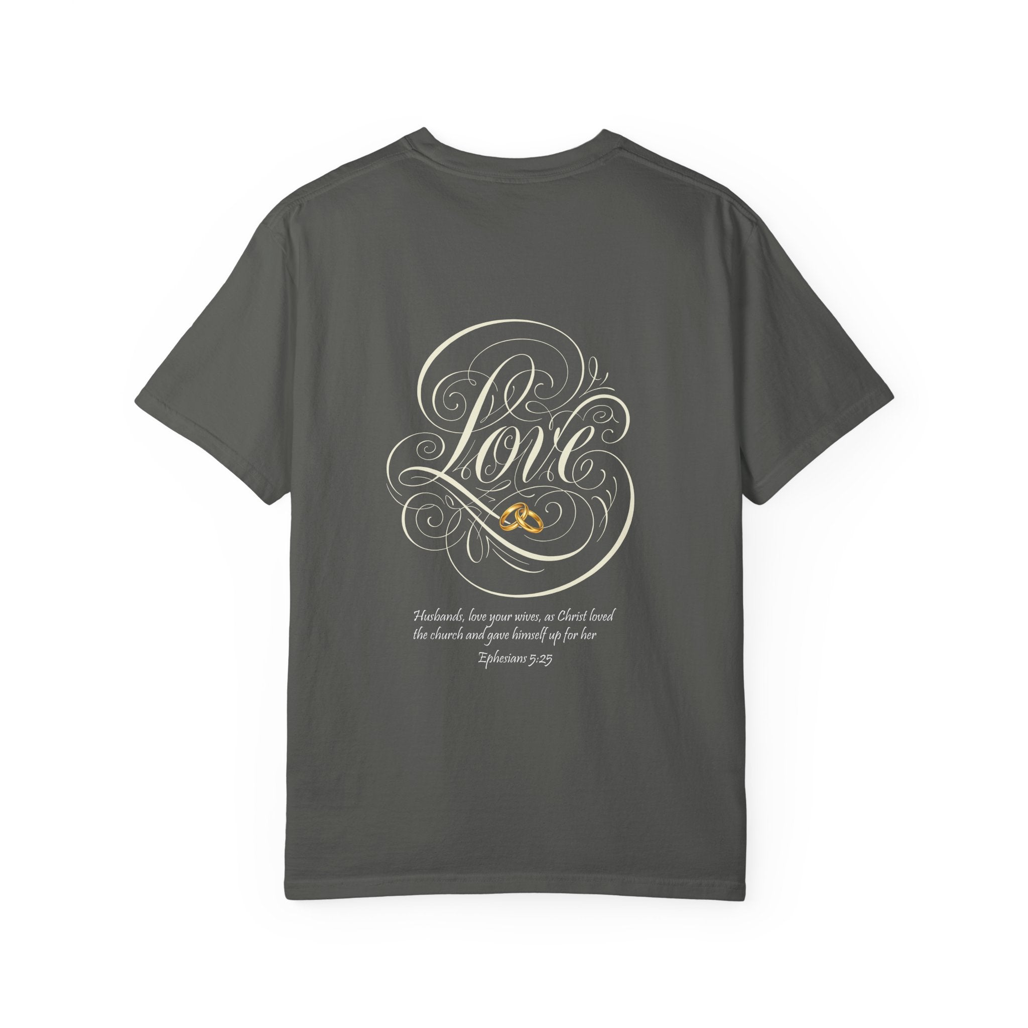 Christian Love Tee — Scripture Cross Back Design (1 John 4:19)
