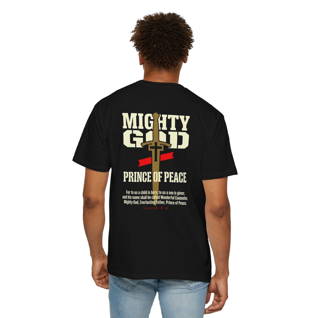 Christian Cross T-Shirt — "Mighty God, Prince of Peace" Garment-Dyed Tee