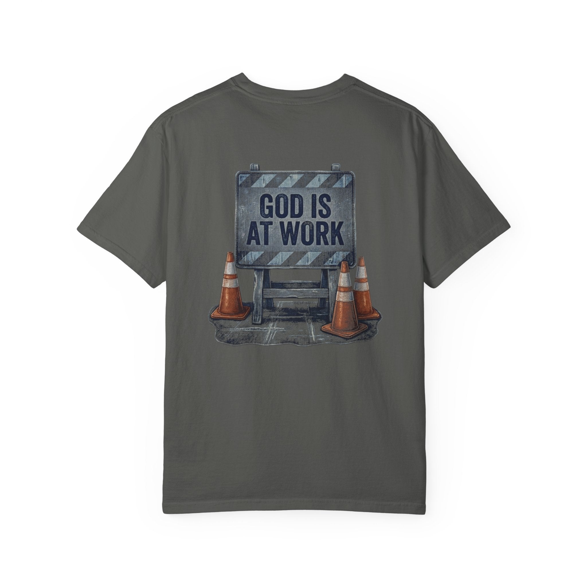 denim god is at work T-shirt | Christian Cross Tee