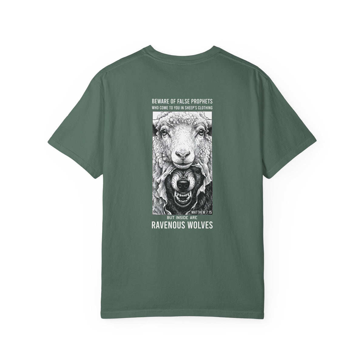 Ravenous Wolves Graphic T‑Shirt — 'Beware of False Prophets' Christian Cross Tee