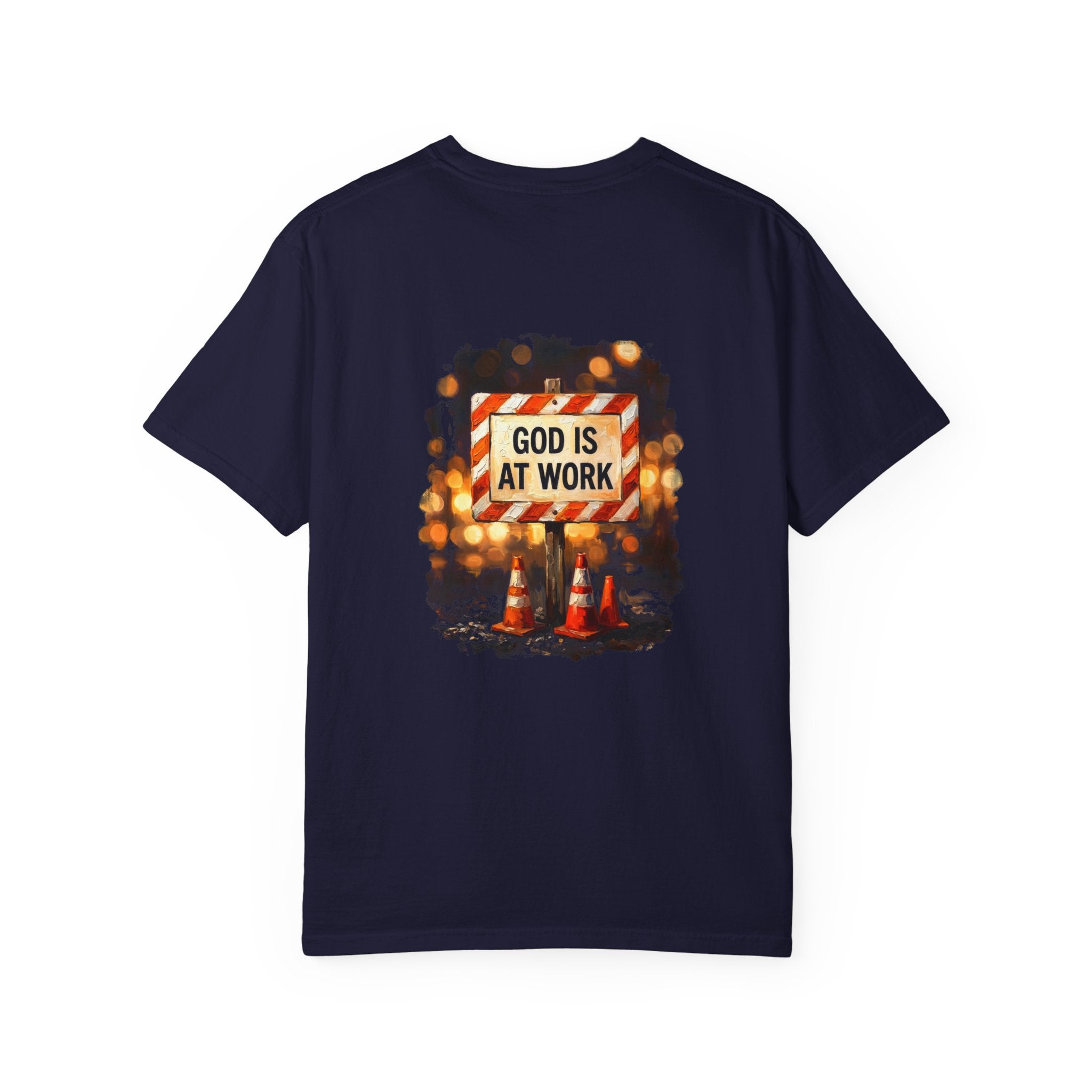 Christian T-Shirt — "God Is At Work" Cross Graphic Tee