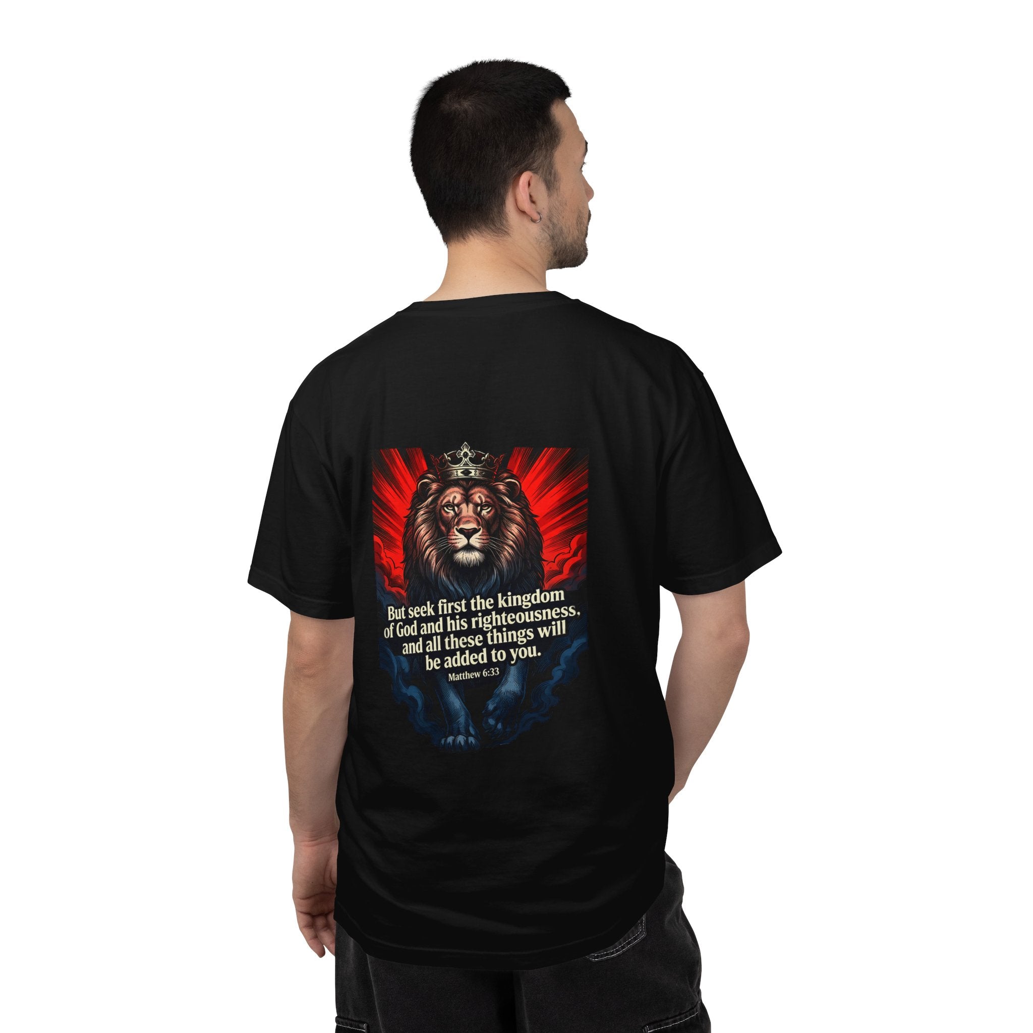 Christian Lion T-Shirt — 'But seek first the kingdom of God' Scripture Tee