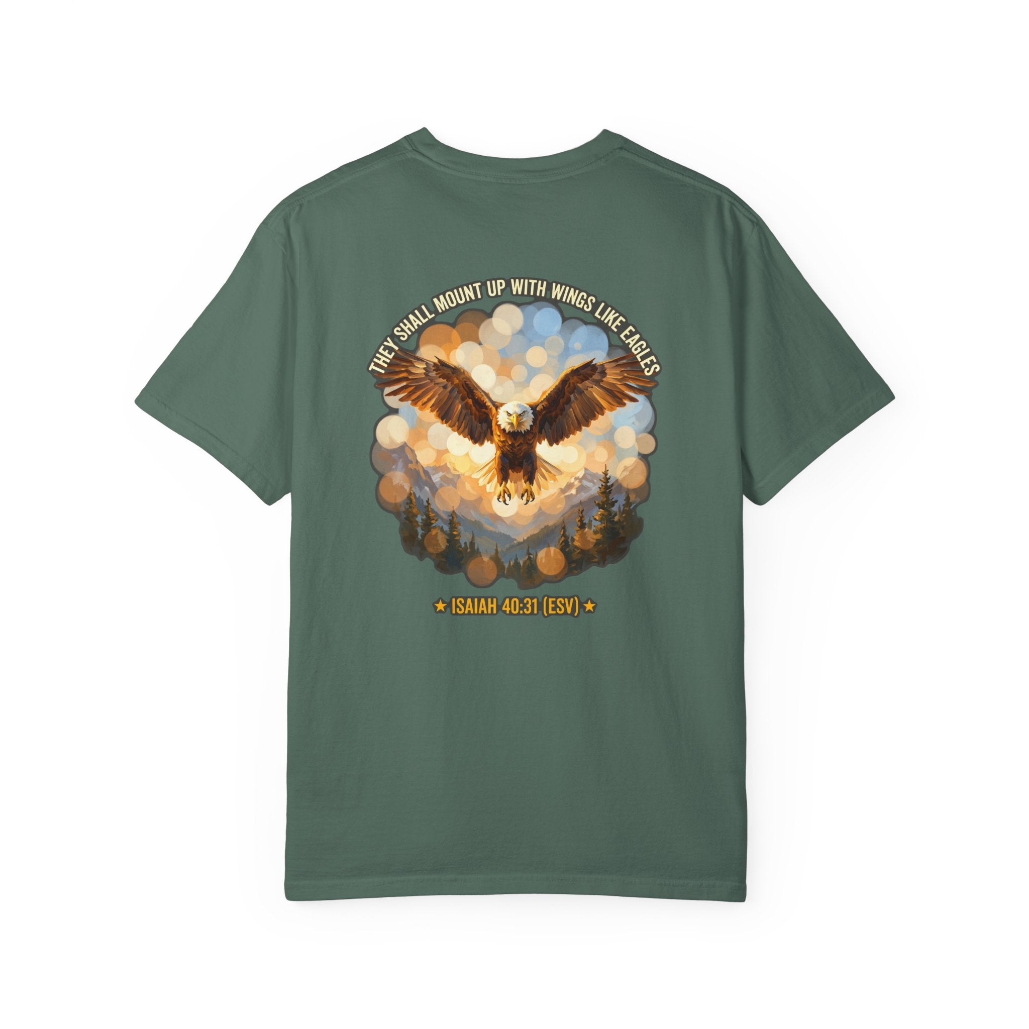 Eagle & Cross Christian T‑Shirt — "They Shall Mount Up with Wings" (Isaiah 40:31)