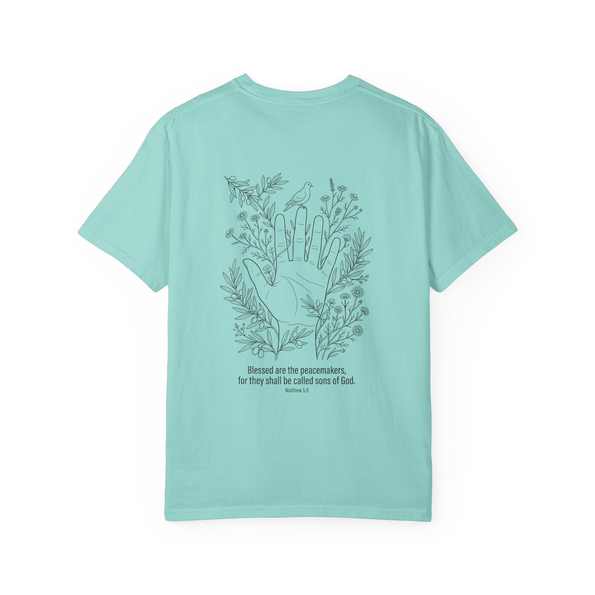 Faith Floral T-Shirt — Three Crosses Front with ‘Blessed are the Peacemakers’ Floral Back