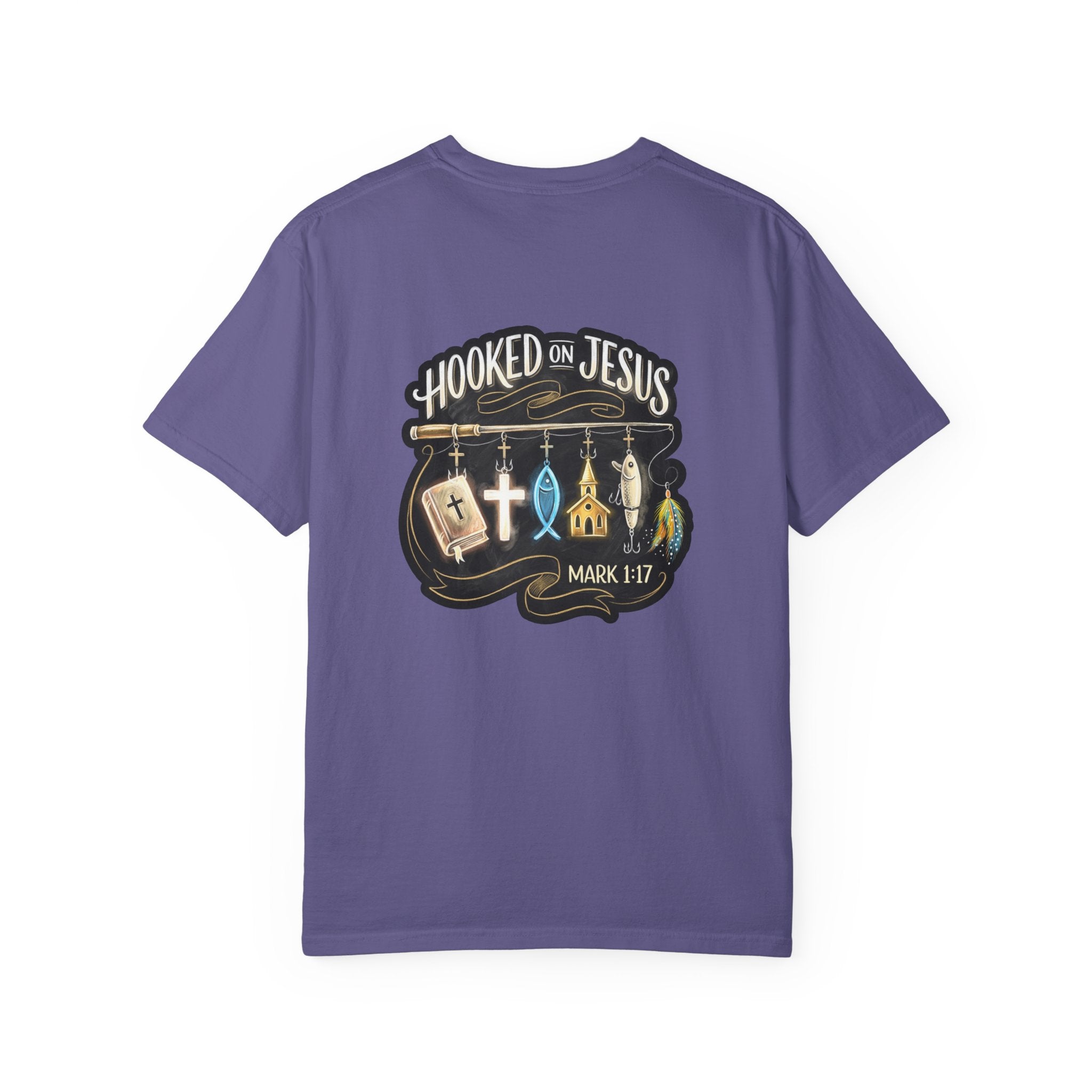 Hooked on Jesus T-Shirt — Christian Faith Graphic Tee (Mark 1:17)