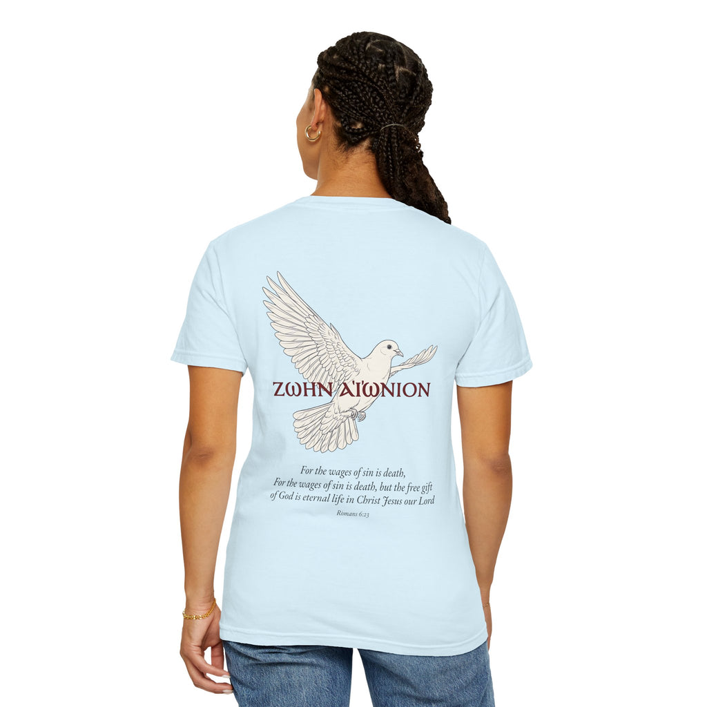 Christian Dove T-Shirt — Three Crosses Front & Dove Back with Scripture