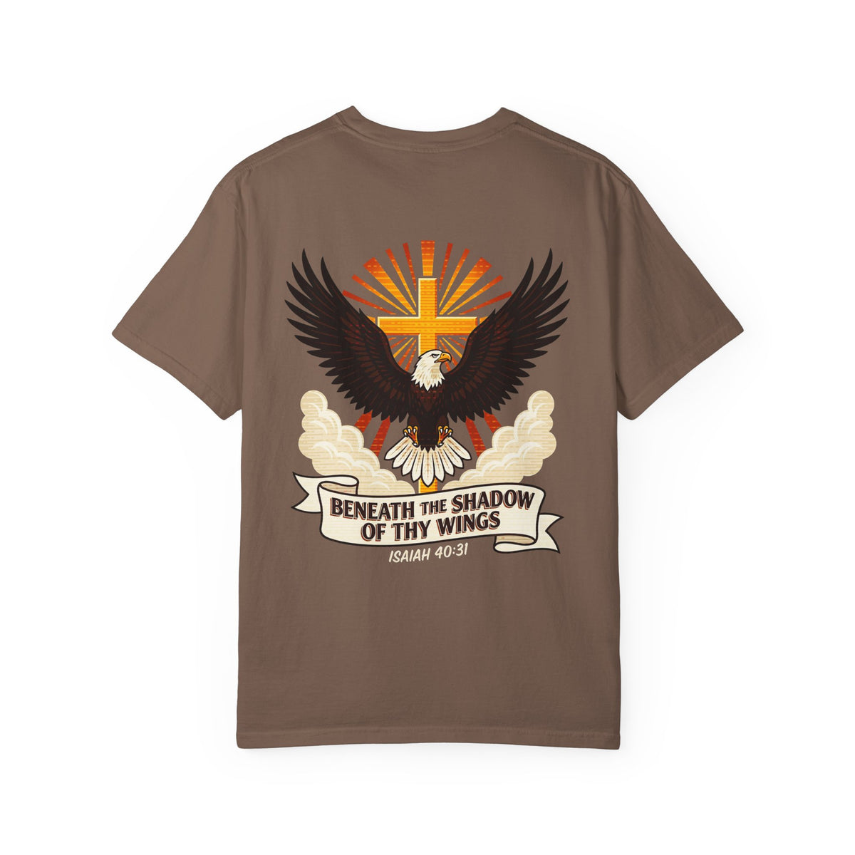 Christian Eagle Cross T‑Shirt — "Beneath the Shadow of Thy Wings" (Isaiah 40:3)