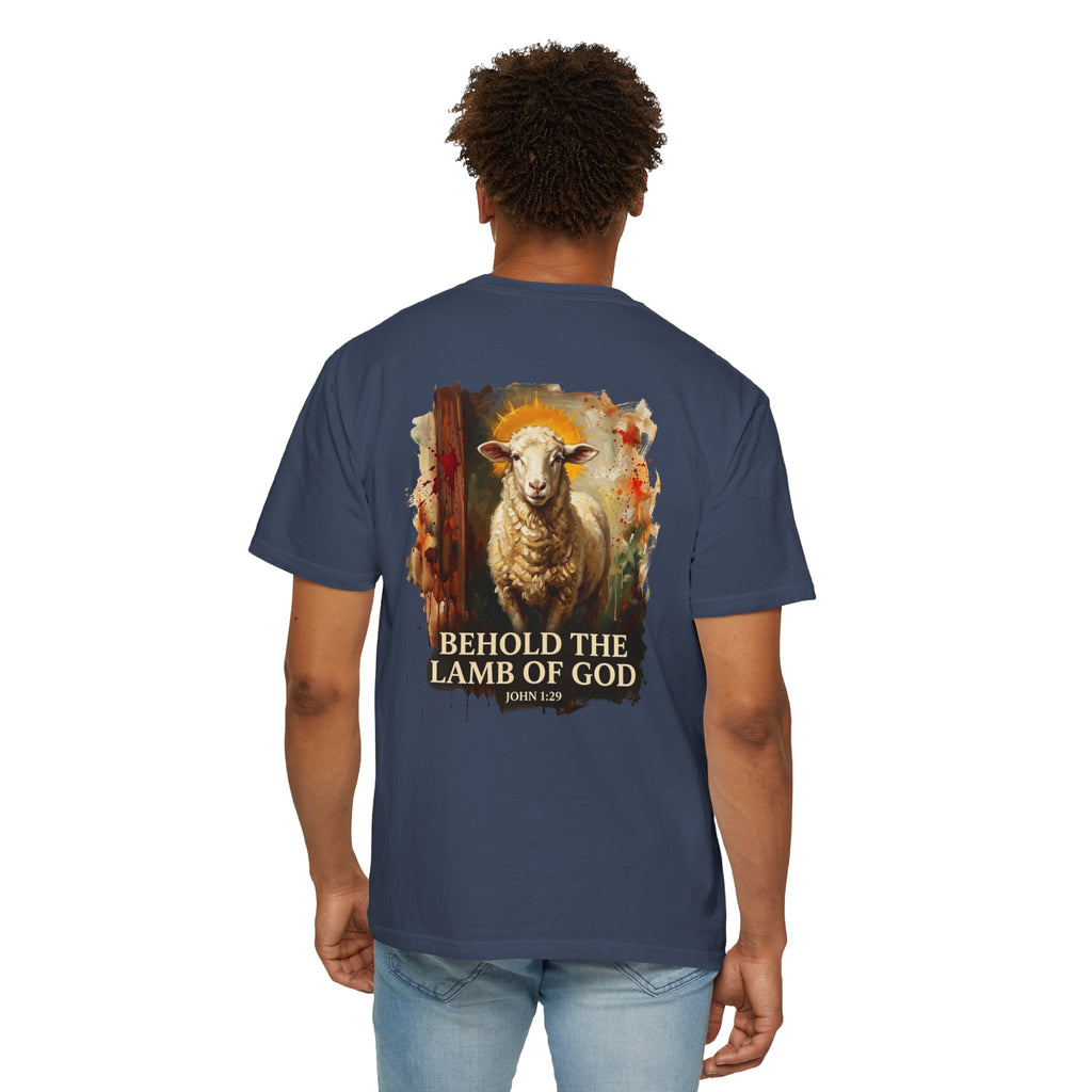 Christian T-Shirt — "Behold the Lamb of God" Graphic Tee with Cross