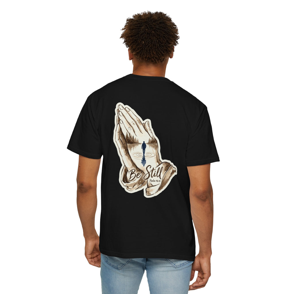 Be Still Prayer T-Shirt — Christian Faith Graphic Tee with Crosses