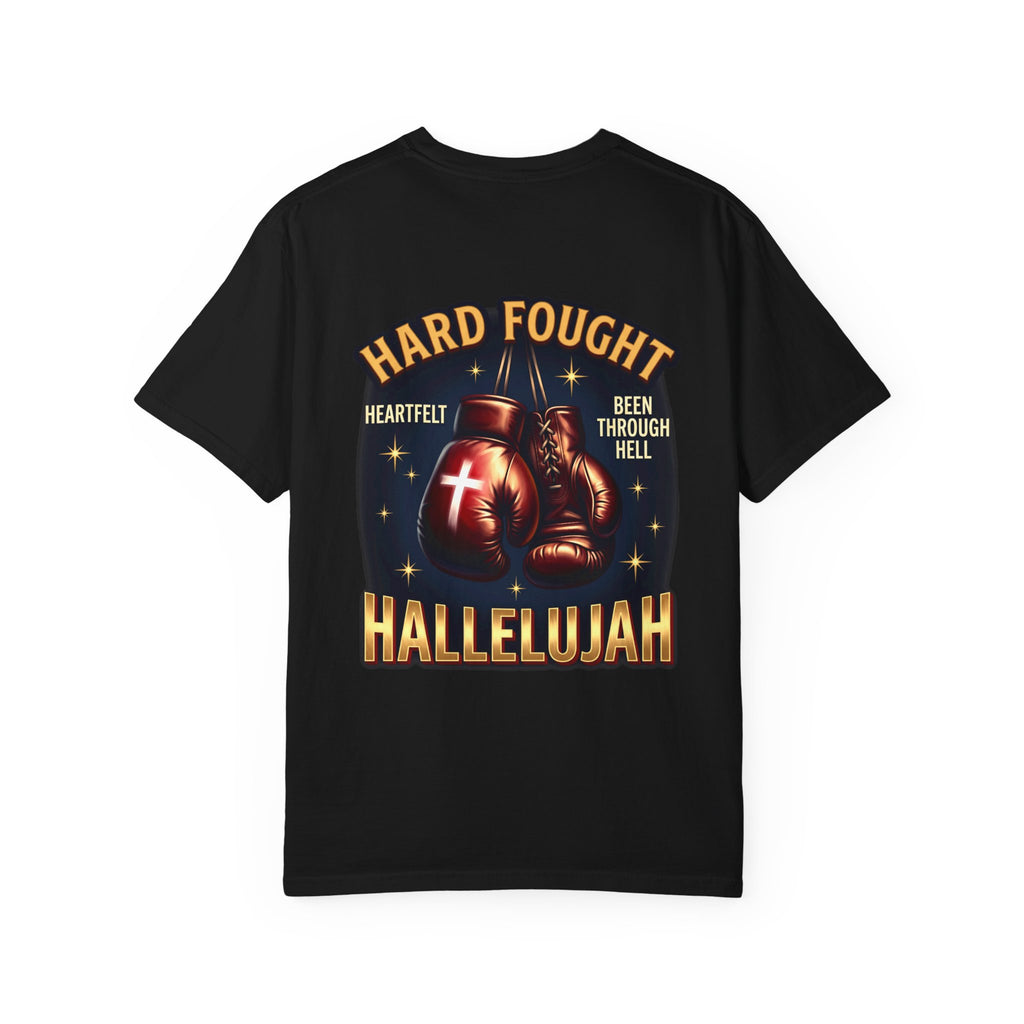 Hallelujah Boxing T-Shirt — "Hard Fought, Been Through Hell" Christian Graphic Tee