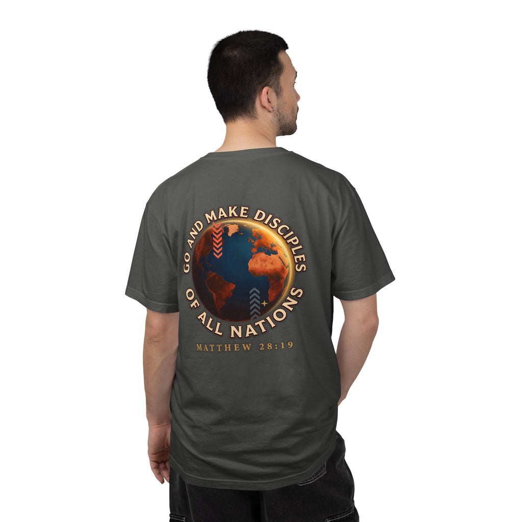 Christian T-Shirt — Cross Front & “Go and Make Disciples of All Nations” Matthew 28:19 Back