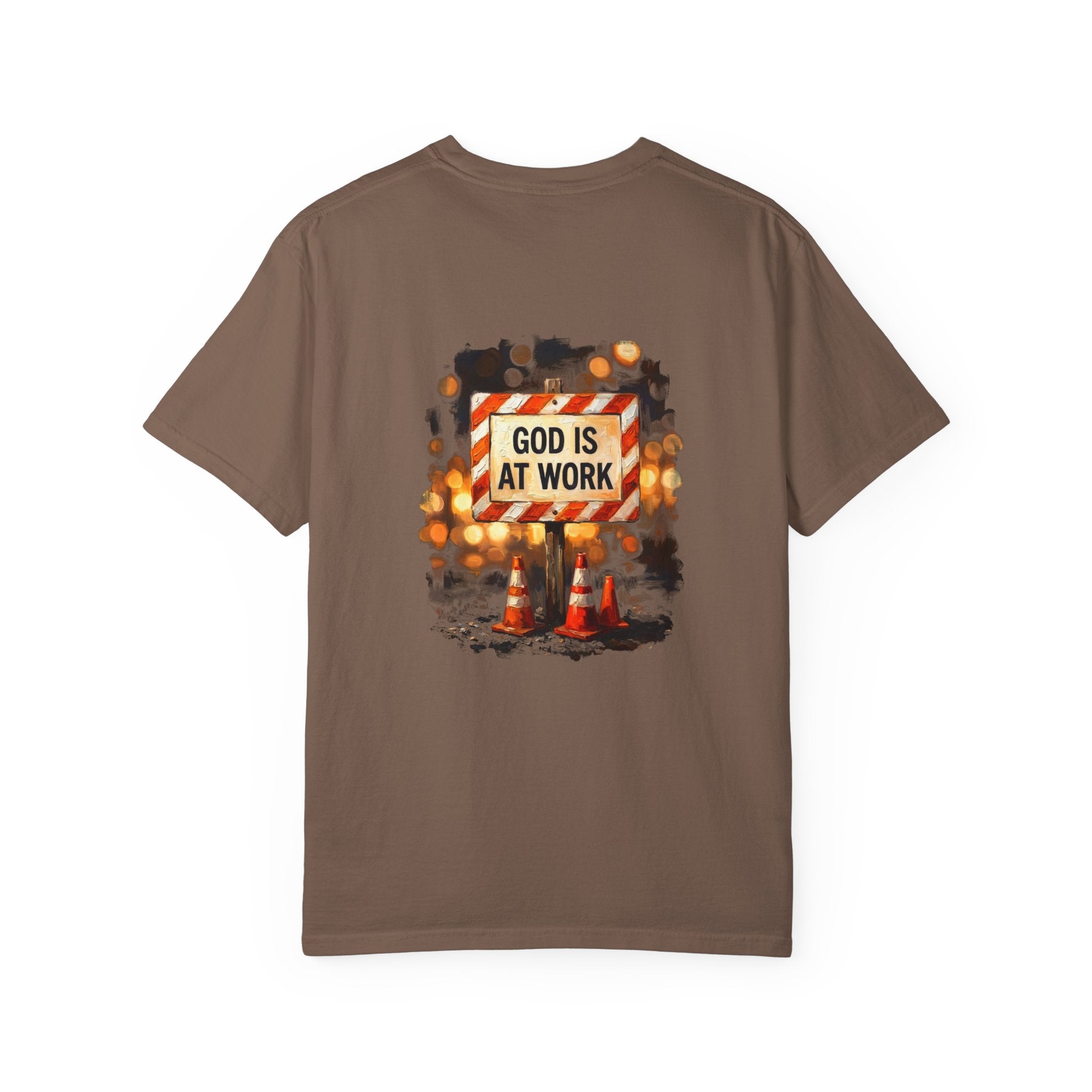 Christian T-Shirt — "God Is At Work" Cross Graphic Tee