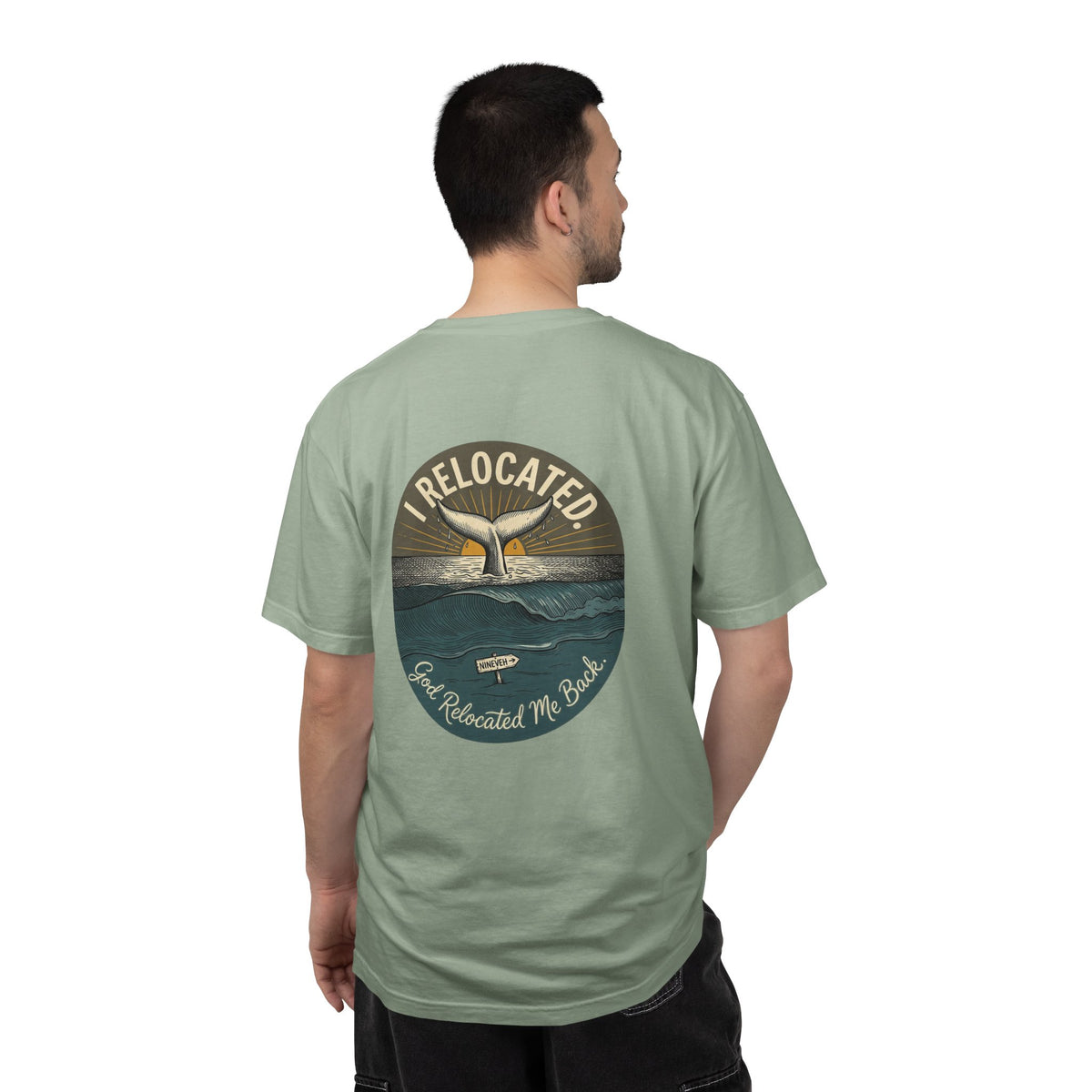 Relocated Whale Tail T-Shirt — “I Relocated” Retro Ocean Graphic Tee