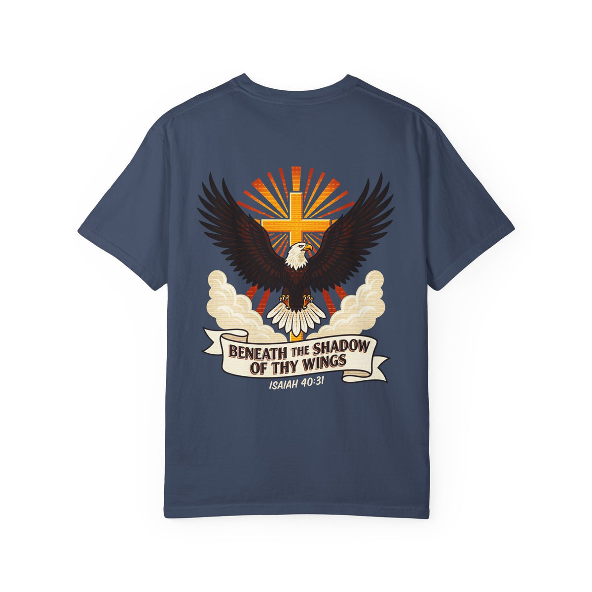 Christian Eagle Cross T‑Shirt — "Beneath the Shadow of Thy Wings" (Isaiah 40:3)