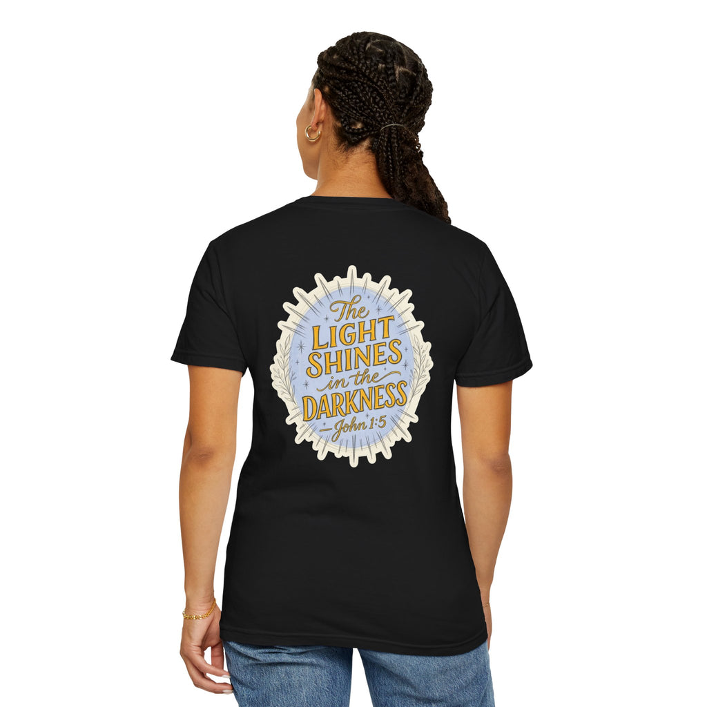 Christian T-Shirt — “The Light Shines in the Darkness” Faith Tee