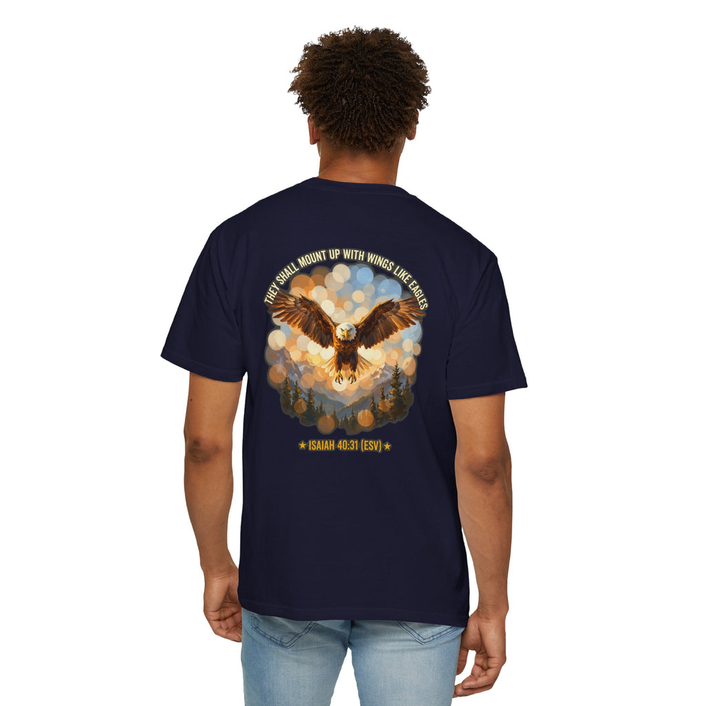 Eagle & Cross Christian T‑Shirt — "They Shall Mount Up with Wings" (Isaiah 40:31)