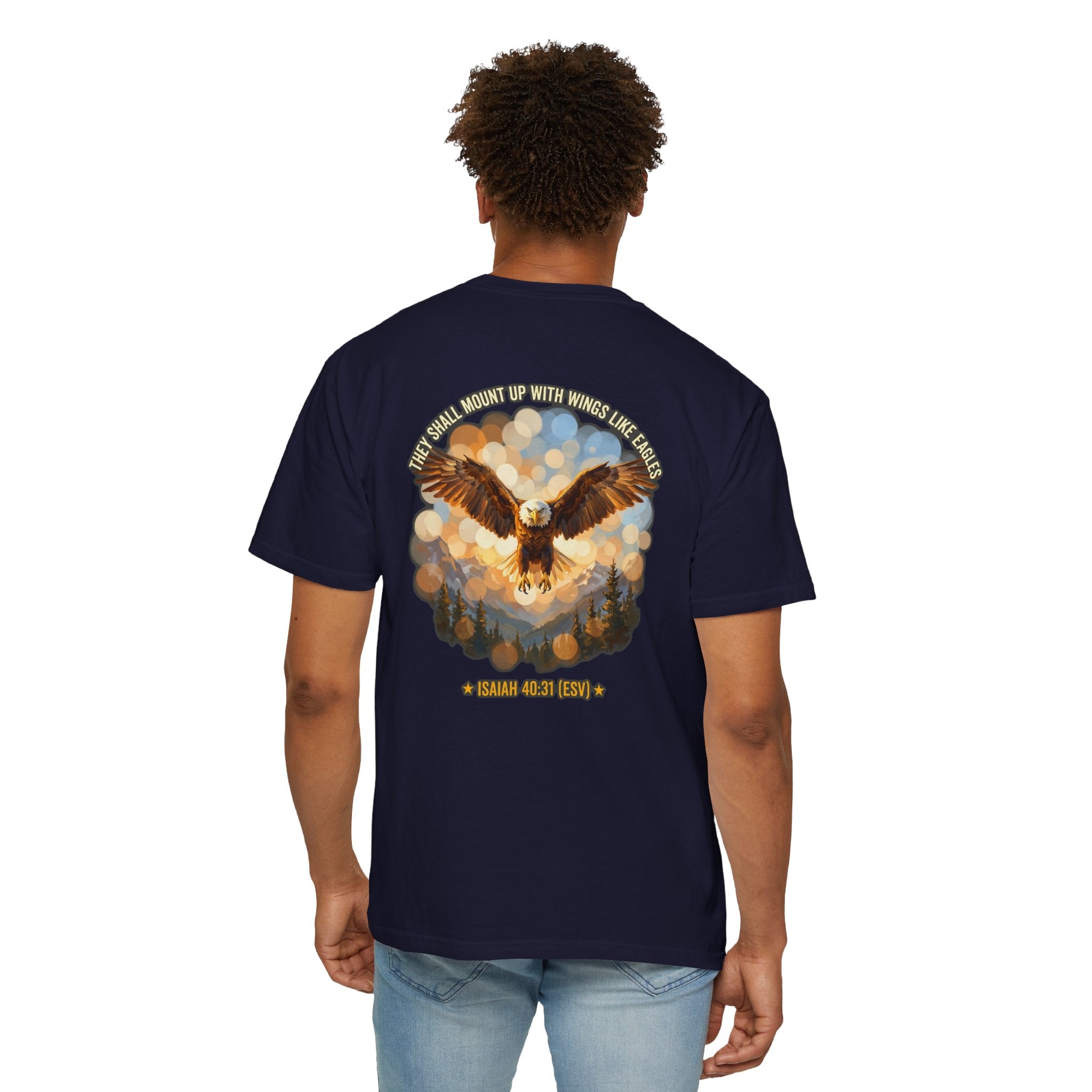 Eagle & Cross Christian T‑Shirt — "They Shall Mount Up with Wings" (Isaiah 40:31)