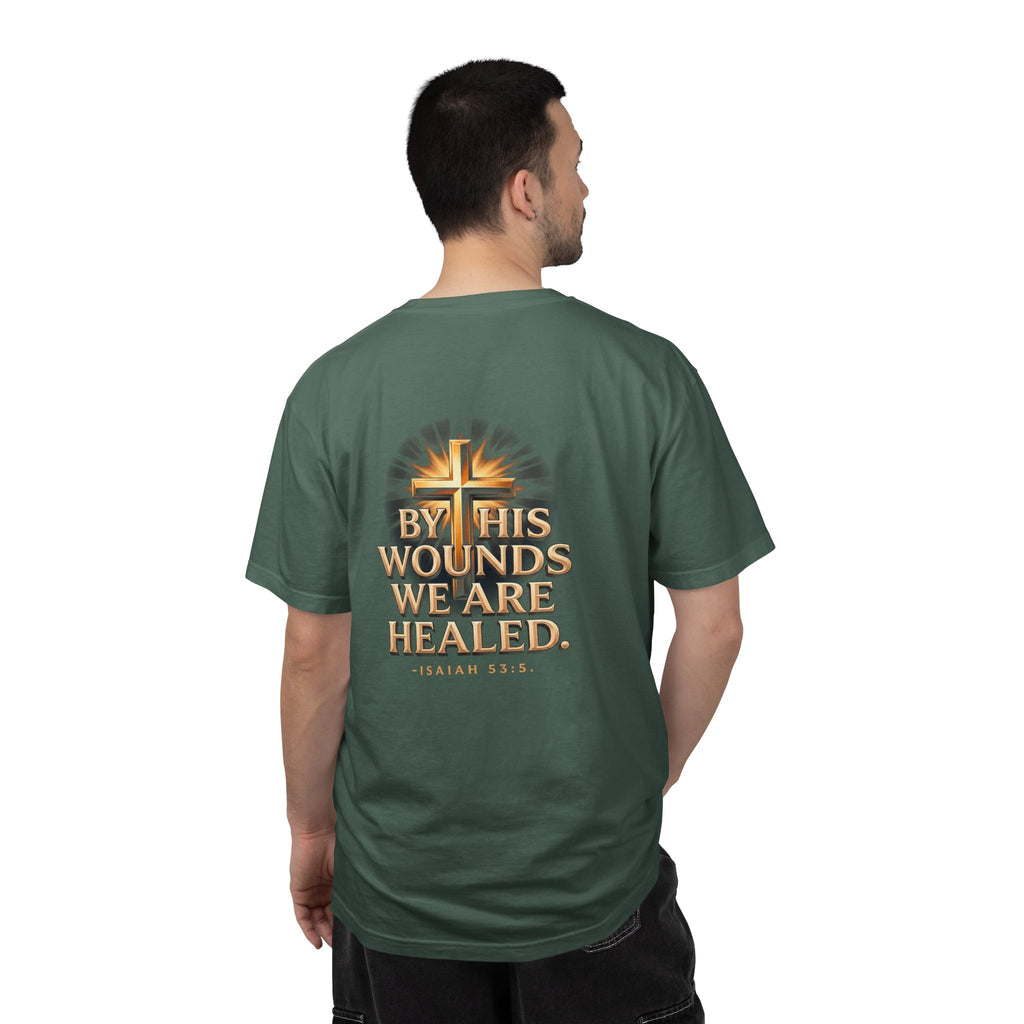 Christian Cross T-Shirt — "By His Wounds We Are Healed" Faith Tee