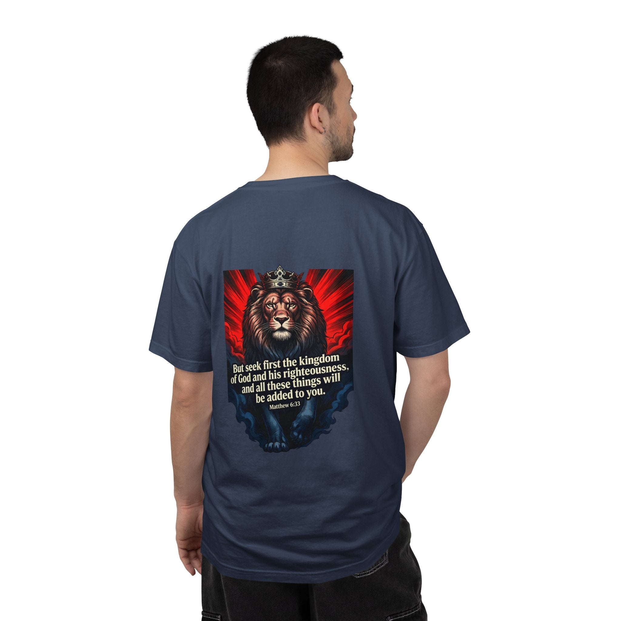 Christian Lion T-Shirt — 'But seek first the kingdom of God' Scripture Tee