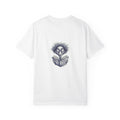 Graphic T-Shirt — Small Cross Front & Whimsical Reader Illustration Back