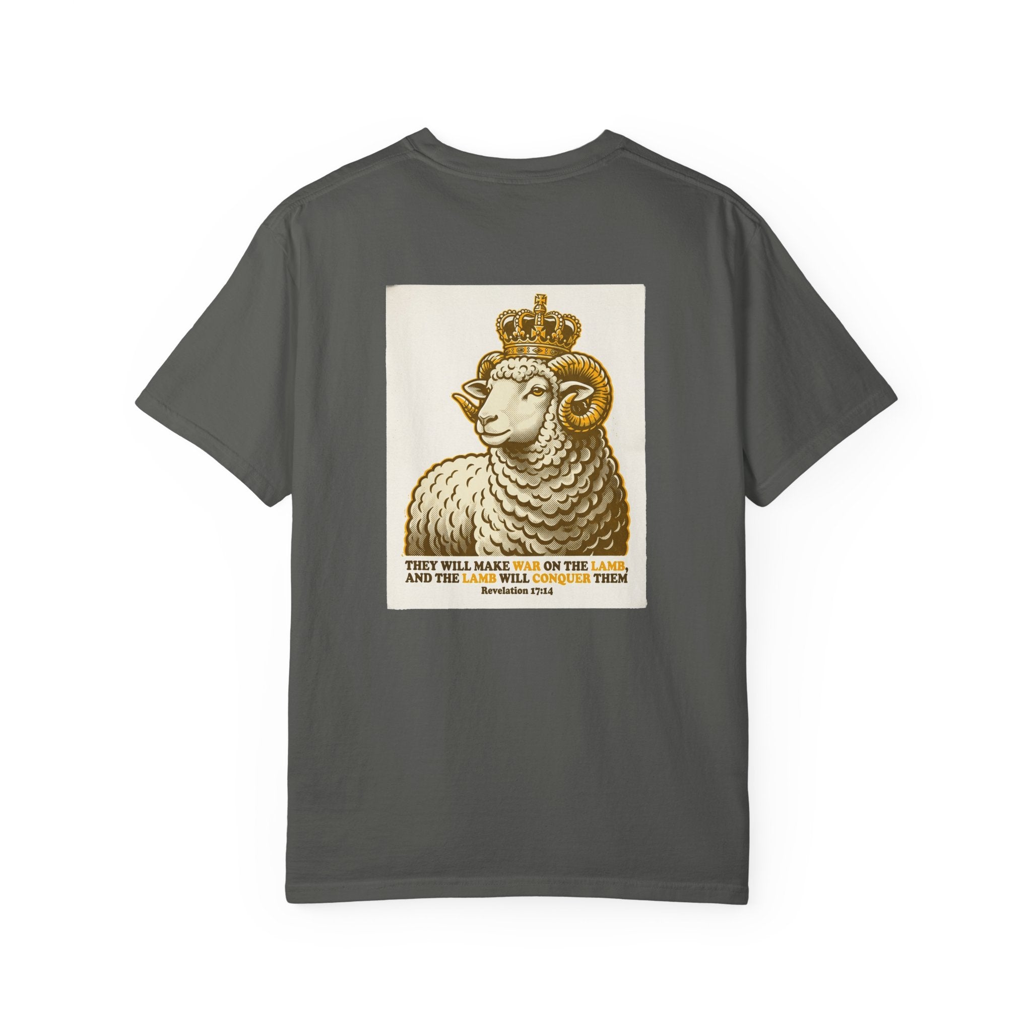 Crowned Lamb Graphic Tee — 'They Will Make War' Religious Vintage-Style T-Shirt