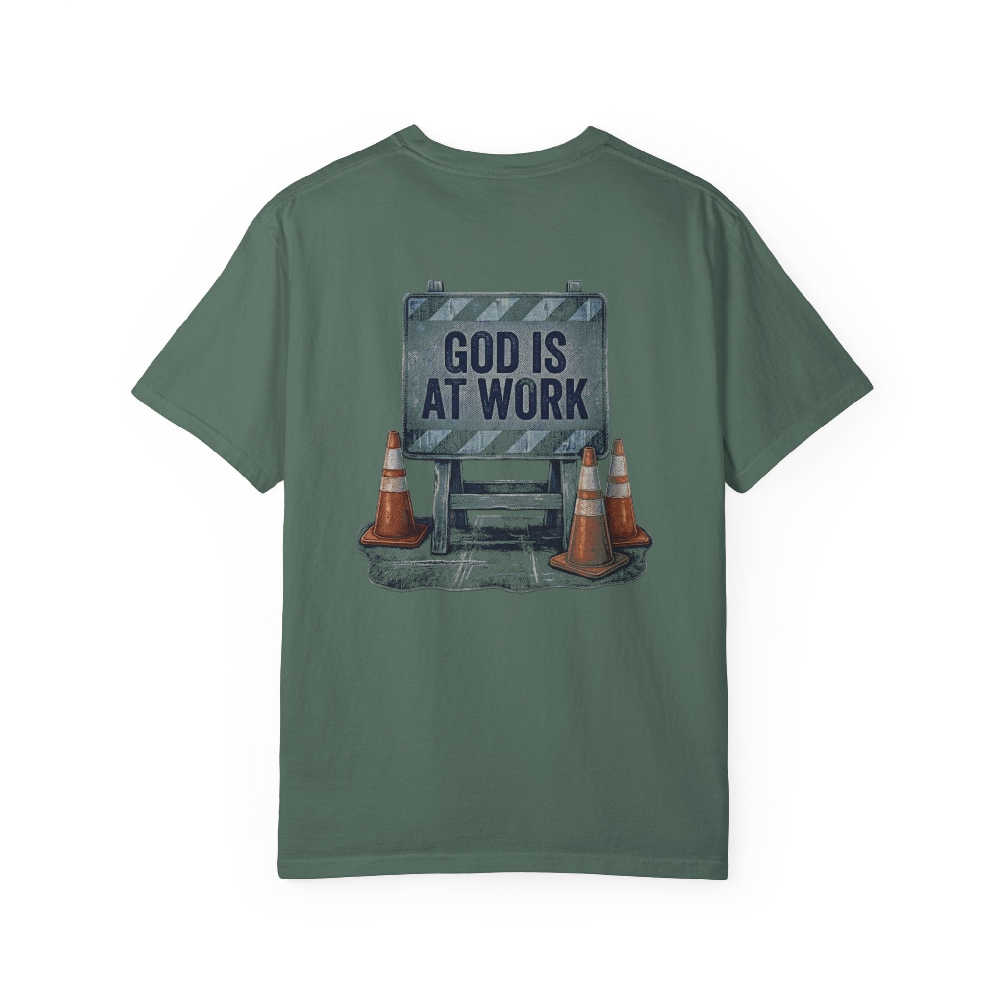denim god is at work T-shirt | Christian Cross Tee