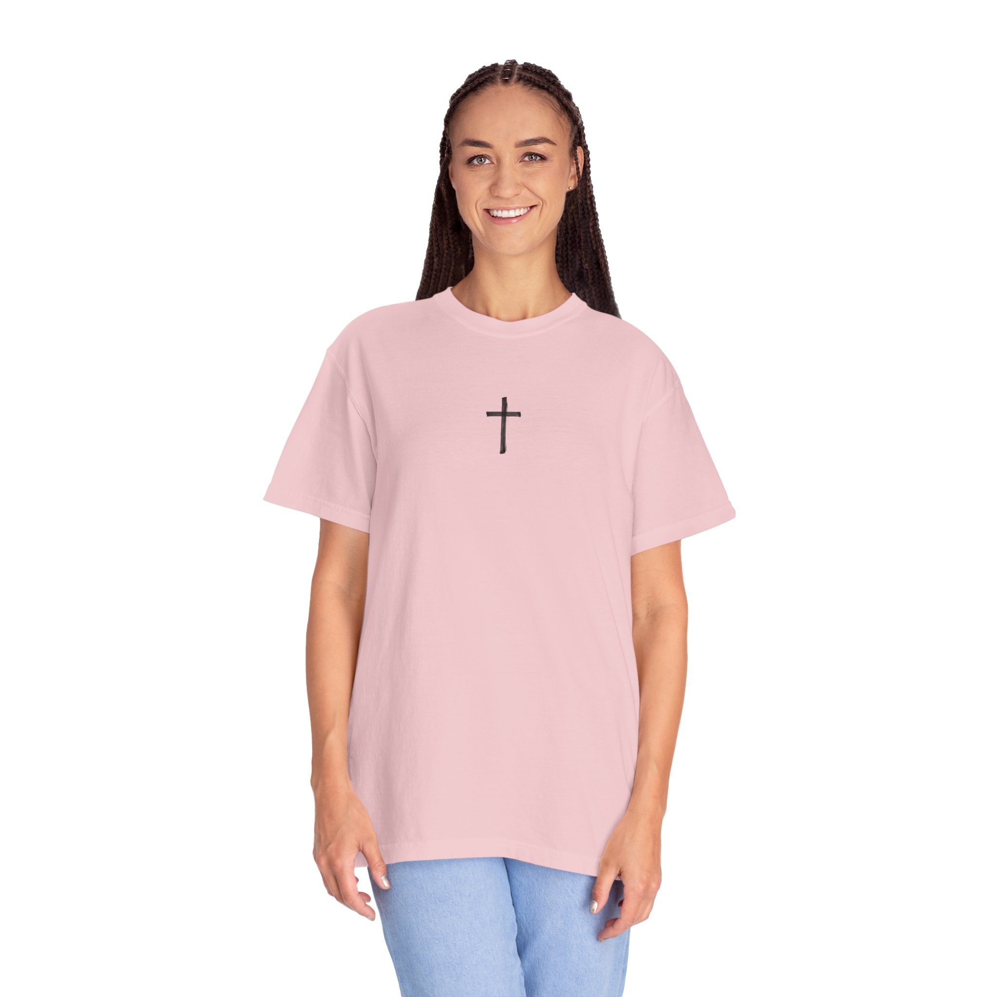 Christian Cross T-Shirt — Illustrated Bible Back Print with James 1:5 Quote