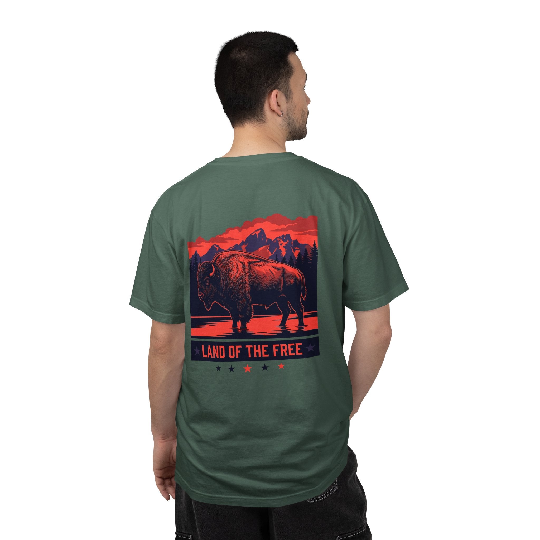 Americana Buffalo Tee — "Land of the Free" Garment-Dyed T-Shirt