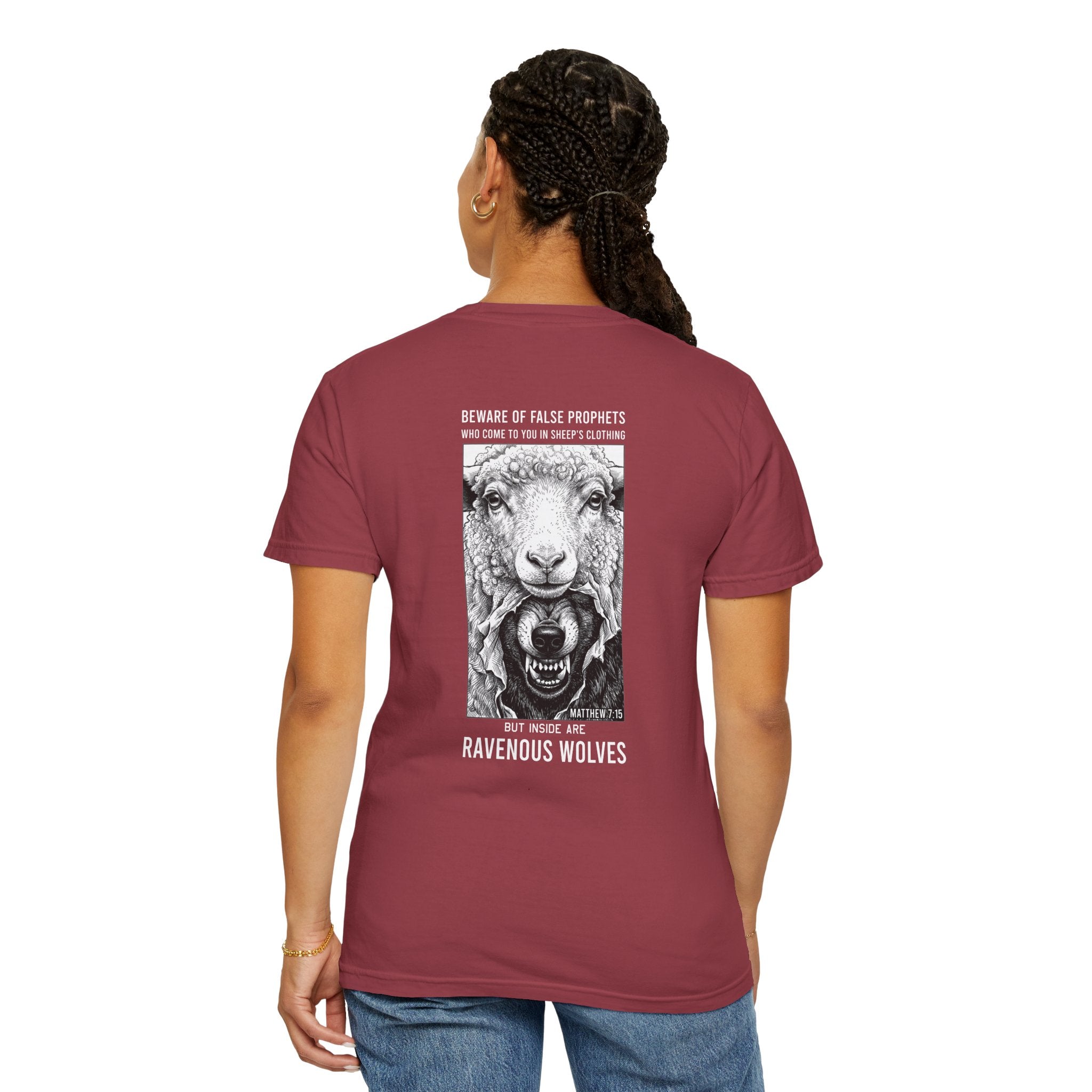 Ravenous Wolves Graphic T‑Shirt — 'Beware of False Prophets' Christian Cross Tee