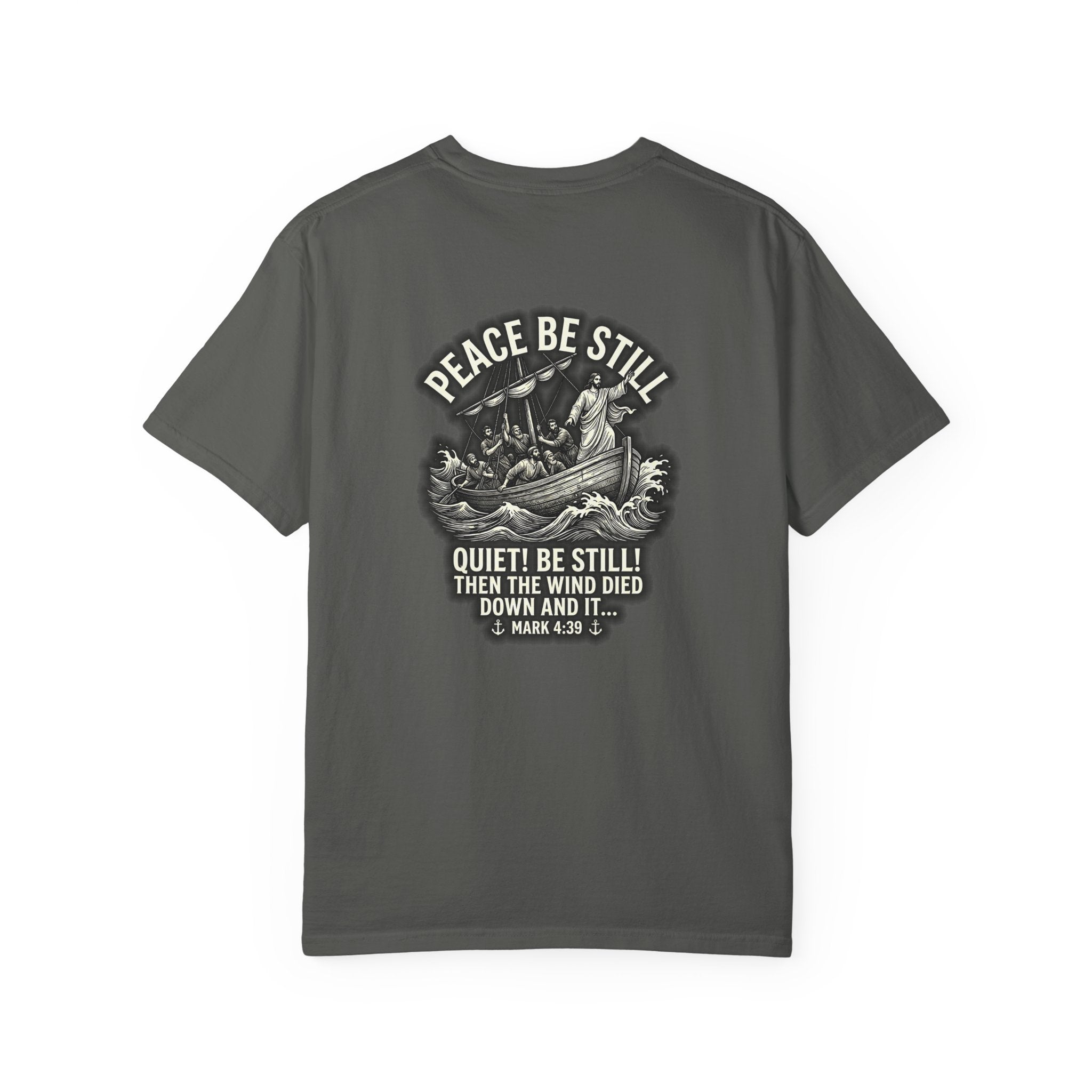 Christian T-Shirt — "Peace Be Still" Bible Verse Cross Tee