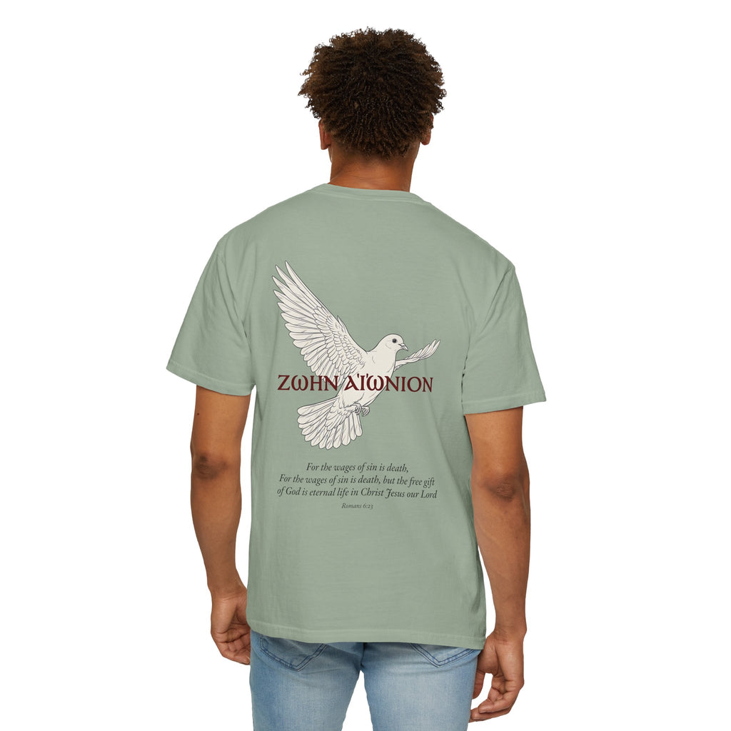 Christian Dove T-Shirt — Three Crosses Front & Dove Back with Scripture