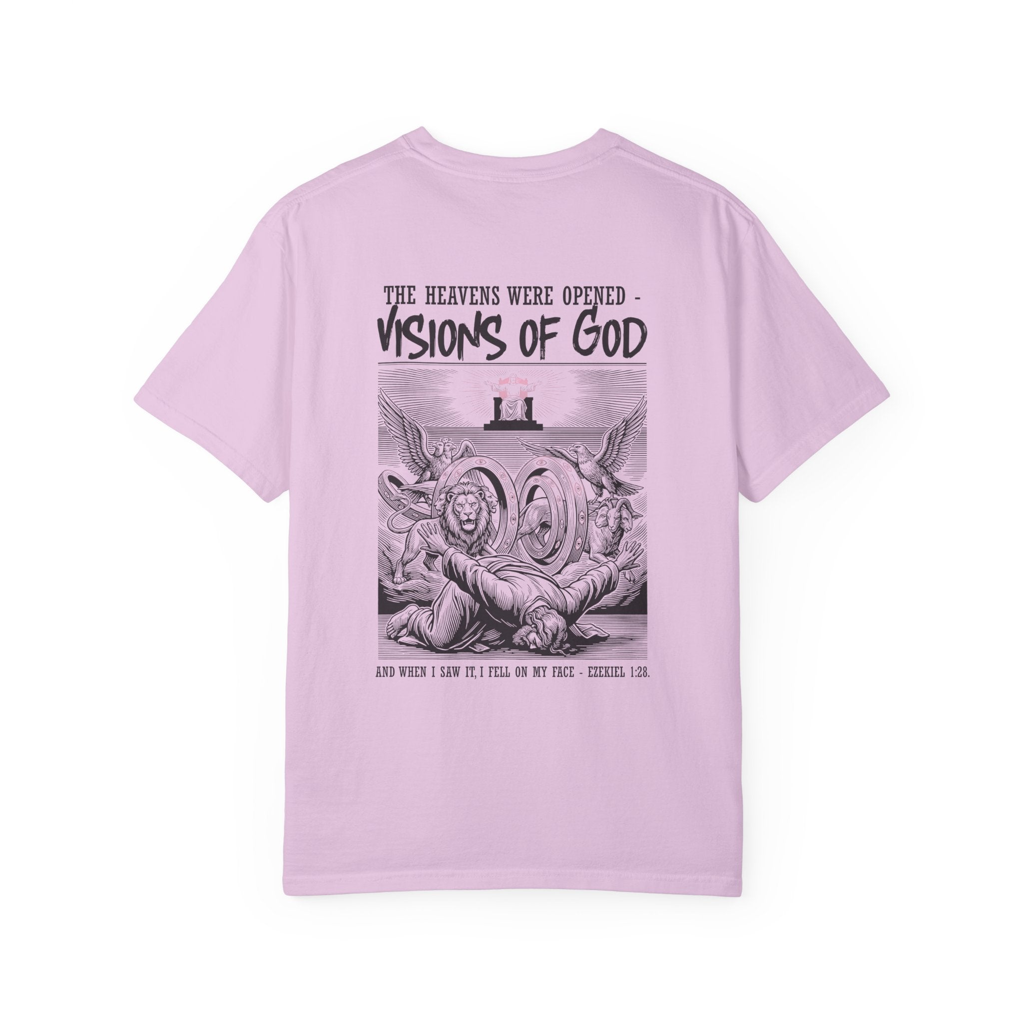 Religious T-Shirt — “Visions of God” Back Print with Small Cross