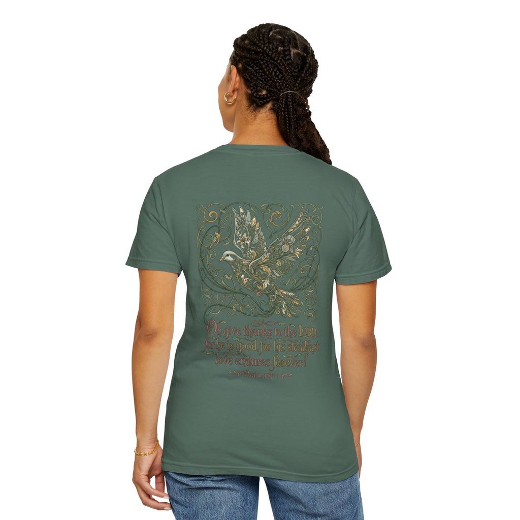 Christian Cross T-Shirt — ‘Give Thanks to the Lord’ Dove Graphic Tee