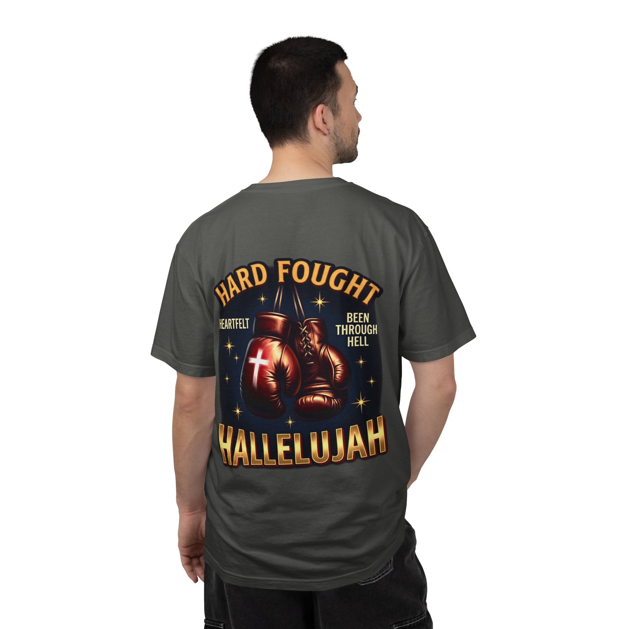Hallelujah Boxing T-Shirt — "Hard Fought, Been Through Hell" Christian Graphic Tee