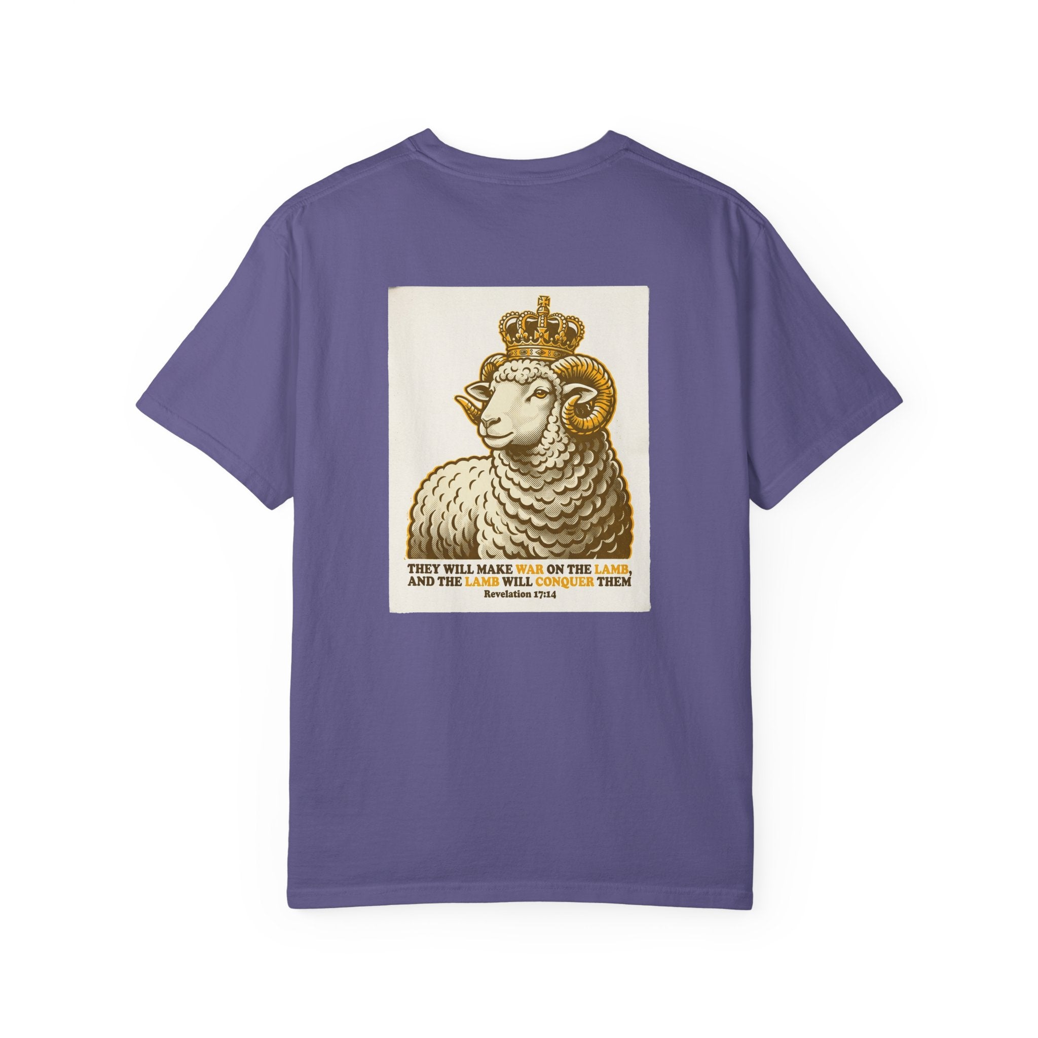Crowned Lamb Graphic Tee — 'They Will Make War' Religious Vintage-Style T-Shirt