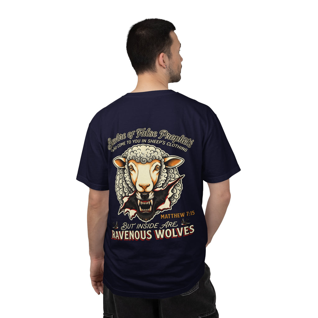 Ravenous Wolves Sheep Graphic T-Shirt — Matthew 7:15 Christian Cross Tee