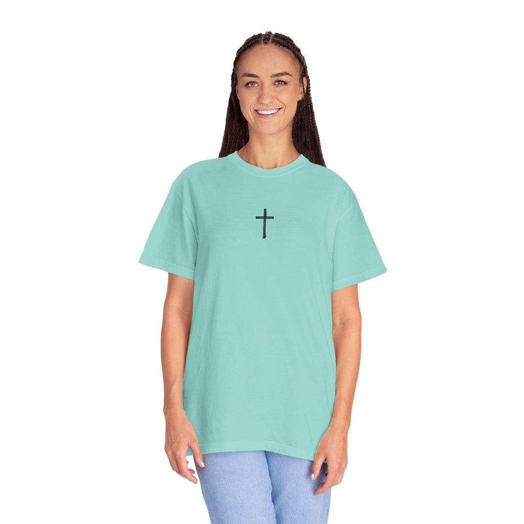 Christian Cross T-Shirt — Illustrated Bible Back Print with James 1:5 Quote