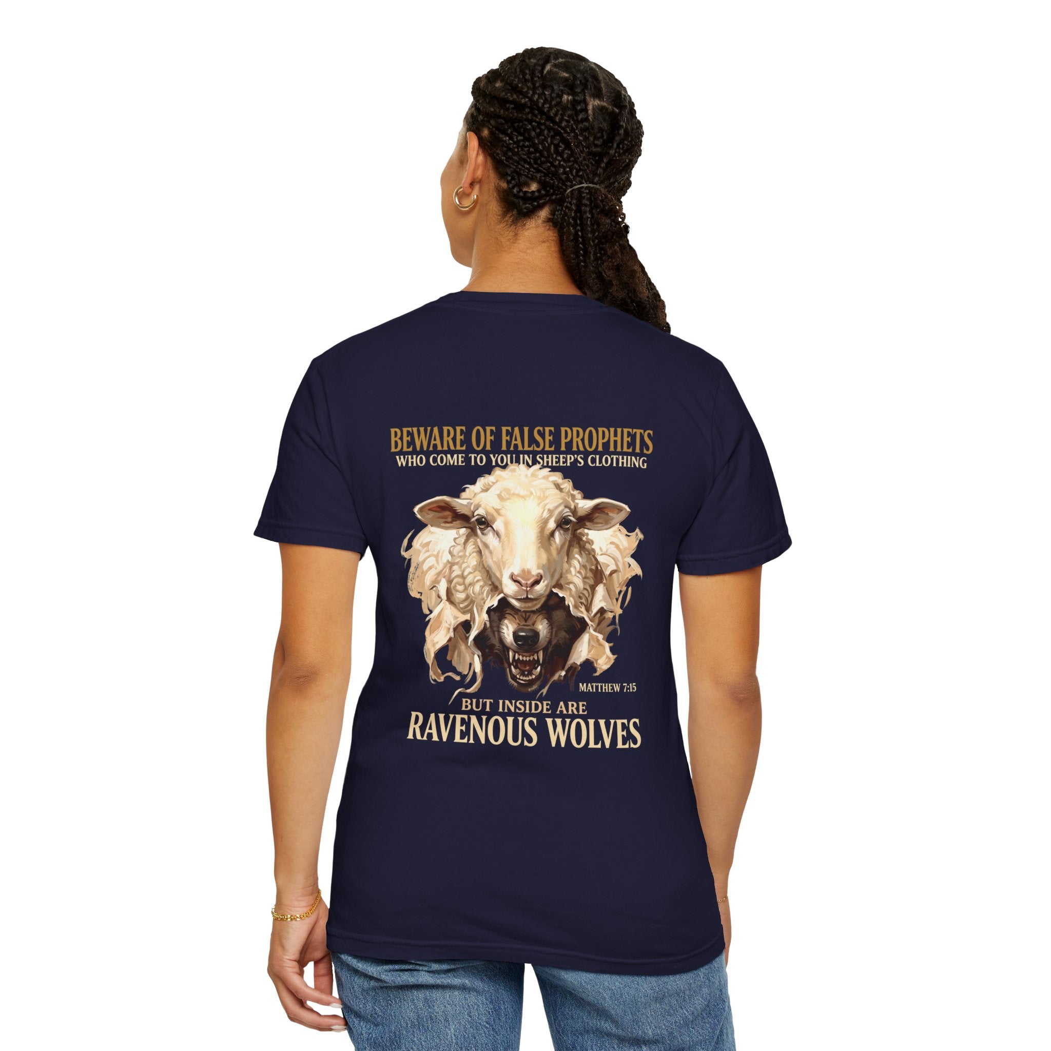 Christian Graphic T-Shirt — "Ravenous Wolves" Sheep & Cross Faith Tee