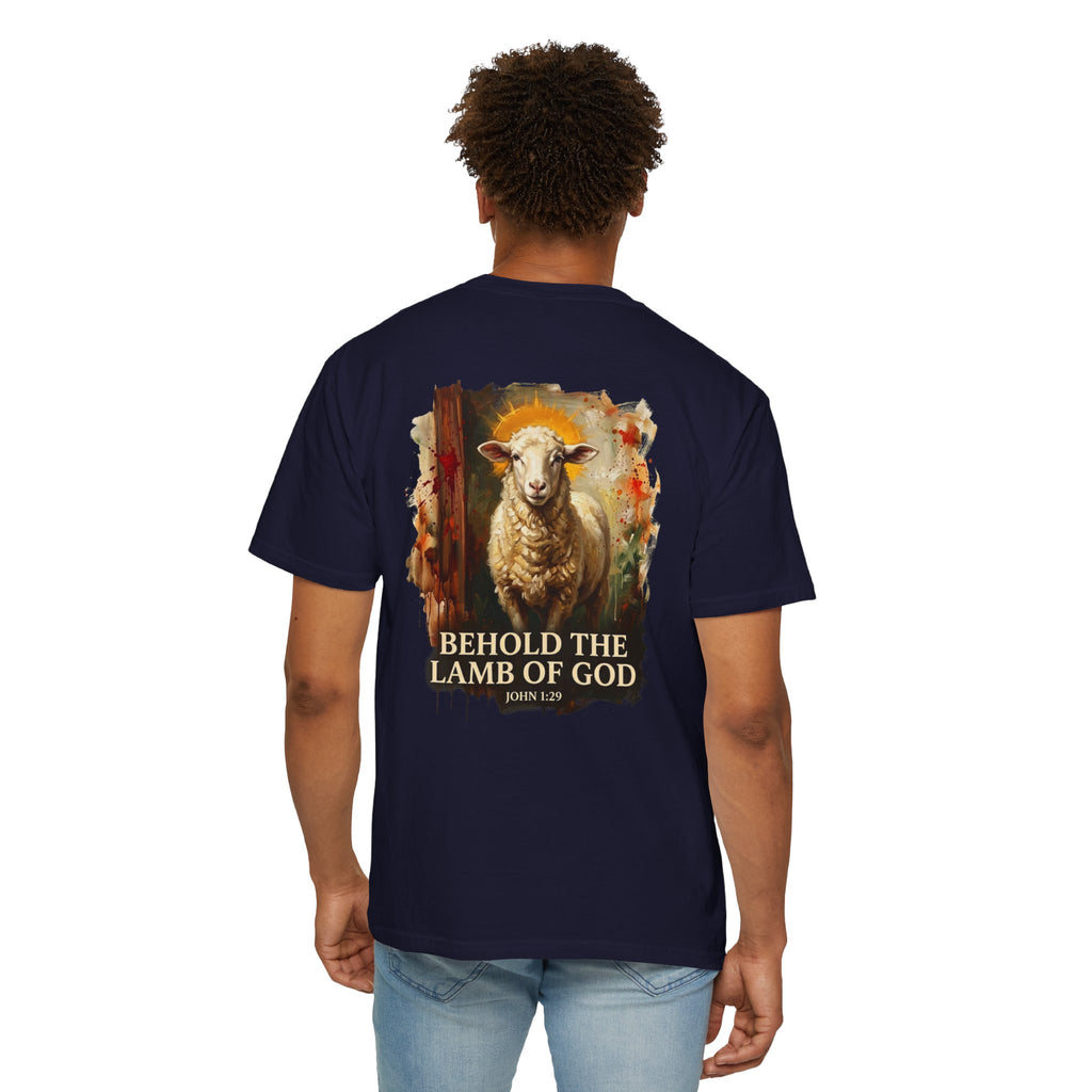 Christian T-Shirt — "Behold the Lamb of God" Graphic Tee with Cross