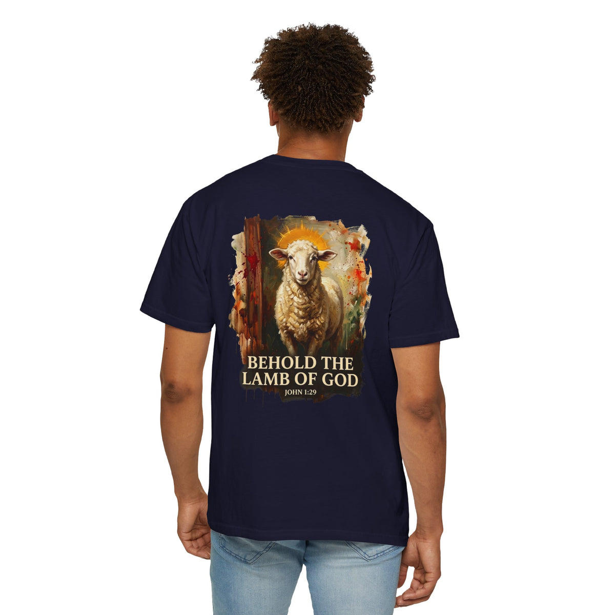 Christian T-Shirt — "Behold the Lamb of God" Graphic Tee with Cross