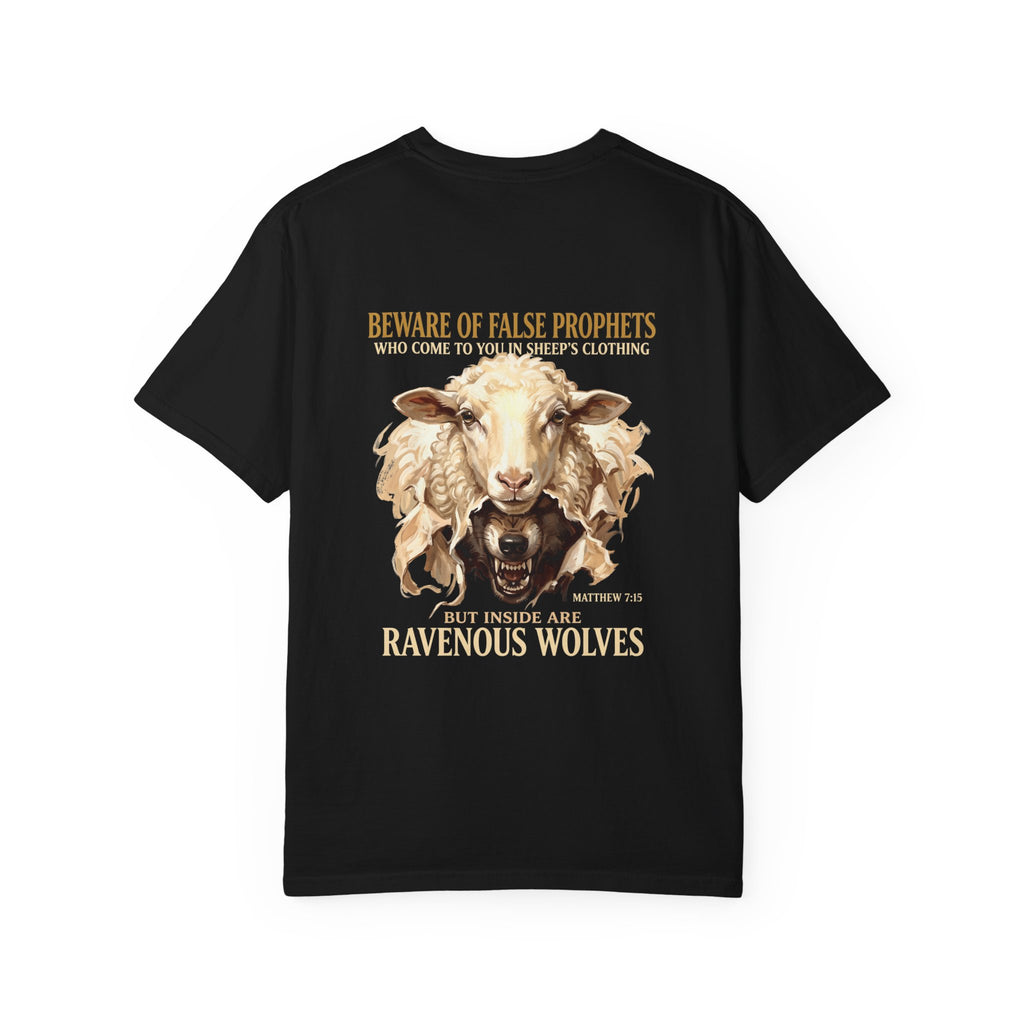Christian Graphic T-Shirt — "Ravenous Wolves" Sheep & Cross Faith Tee