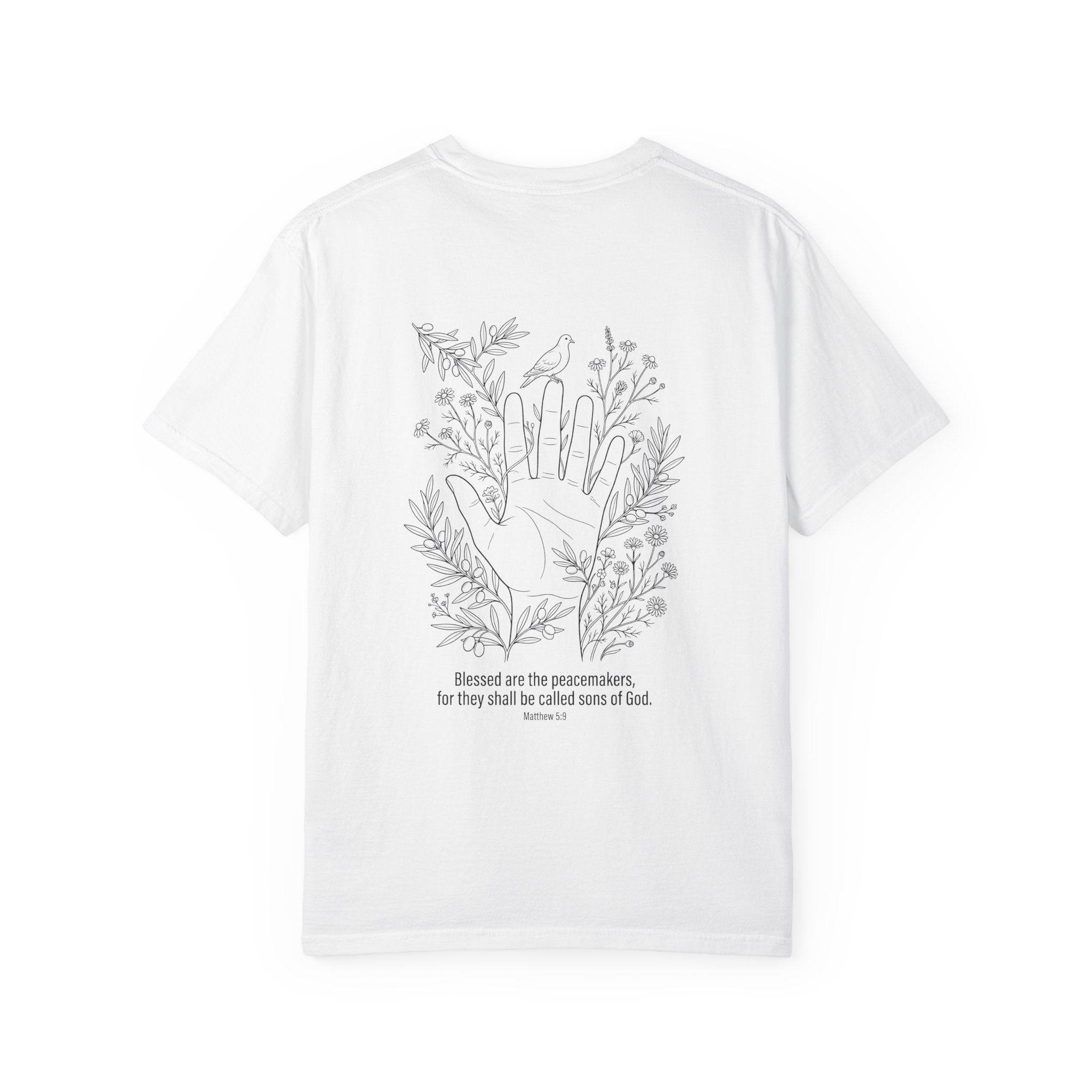 Faith Floral T-Shirt — Three Crosses Front with ‘Blessed are the Peacemakers’ Floral Back