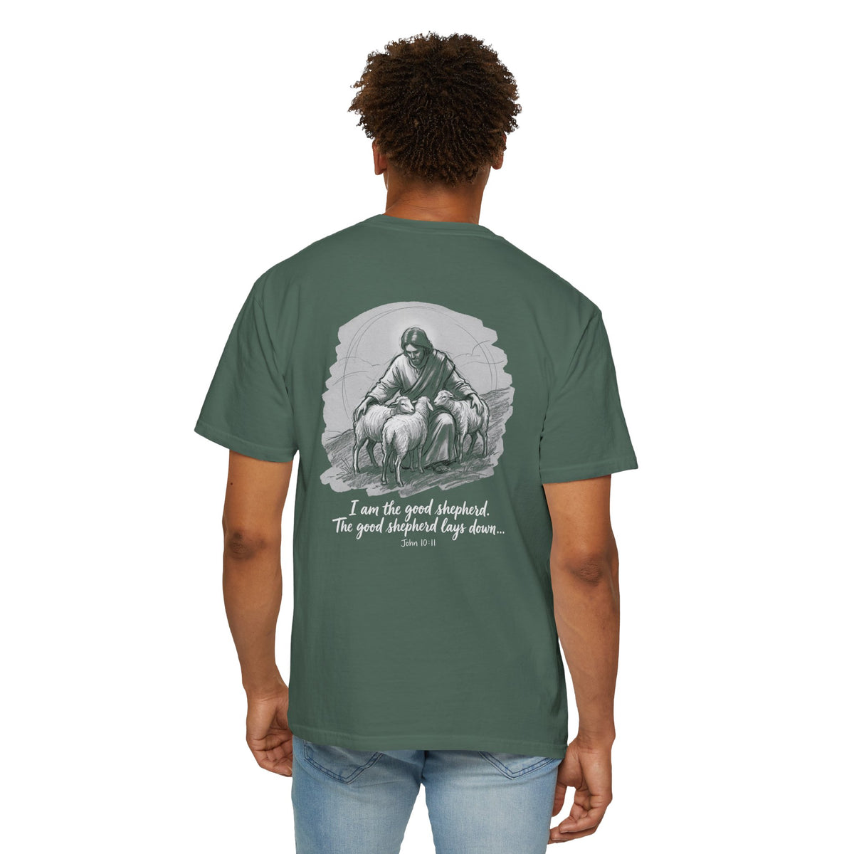 Christian T-Shirt — 'I Am the Good Shepherd' Graphic Tee with Cross