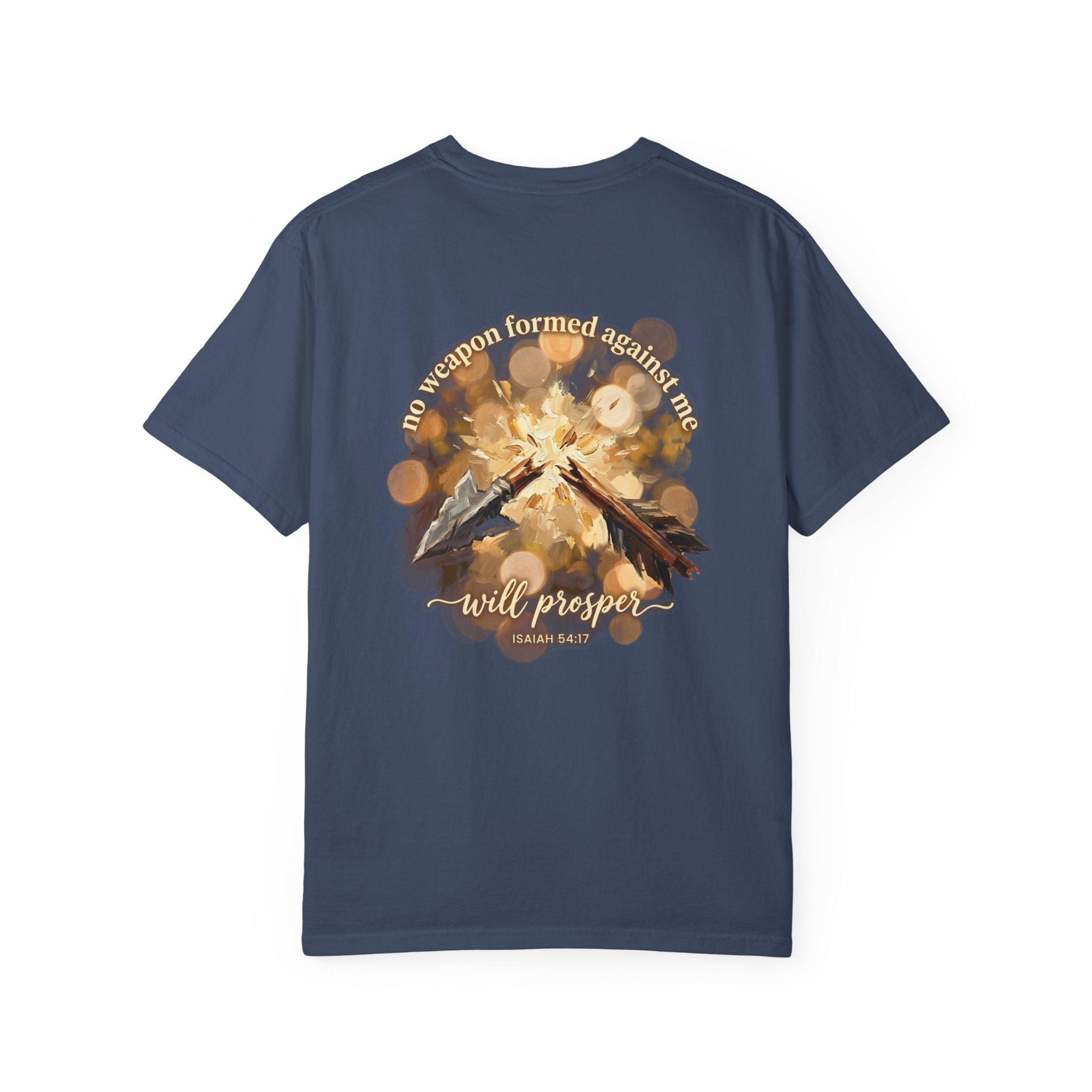 Christian Cross T-Shirt — "No Weapon Formed Against Me Will Prosper" Psalm 118:6 Graphic Tee