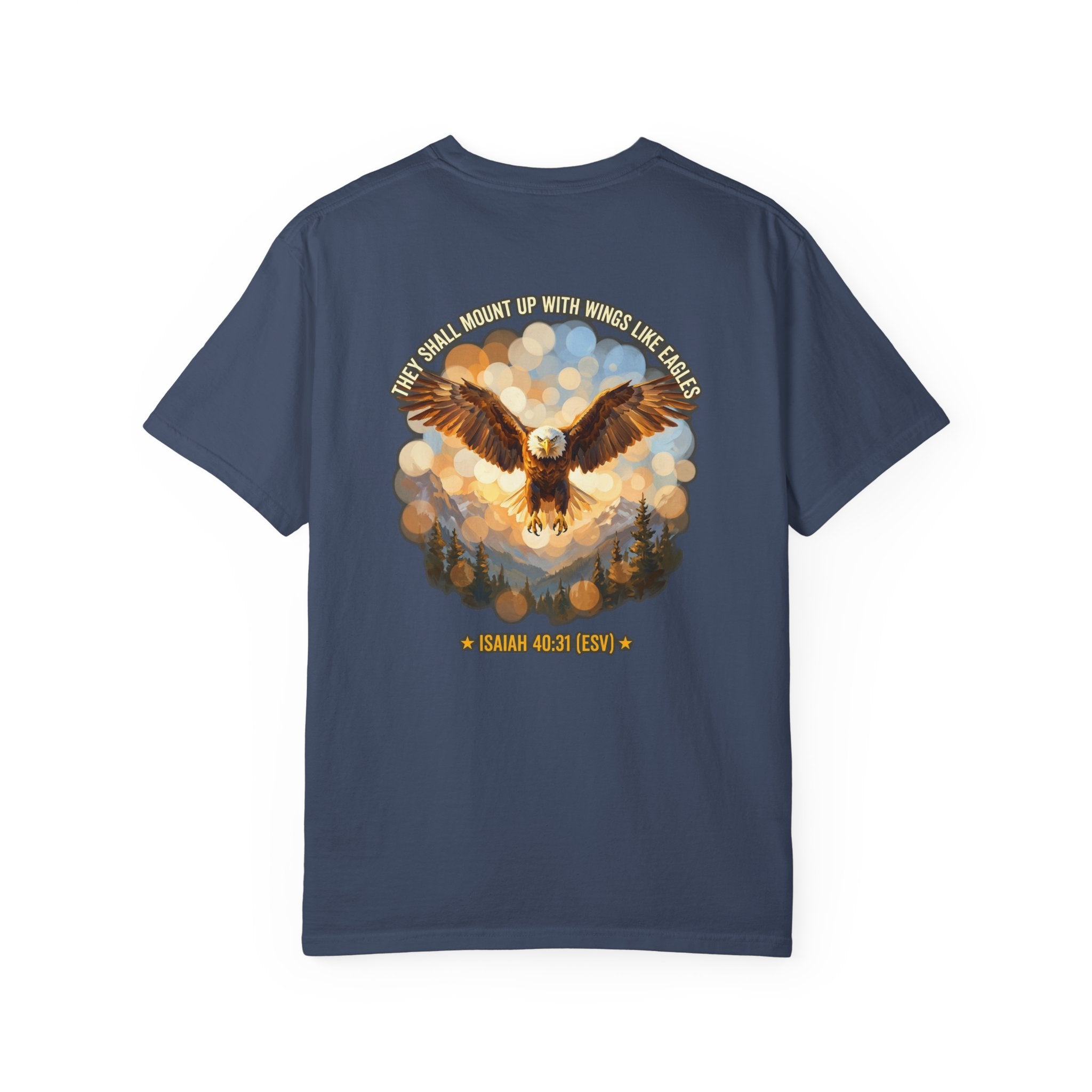 Eagle & Cross Christian T‑Shirt — "They Shall Mount Up with Wings" (Isaiah 40:31)