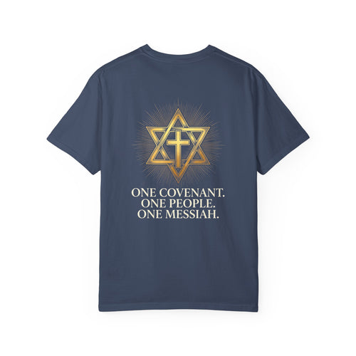 Christian Cross & Star Tee — "One Covenant. One People. One Messiah."