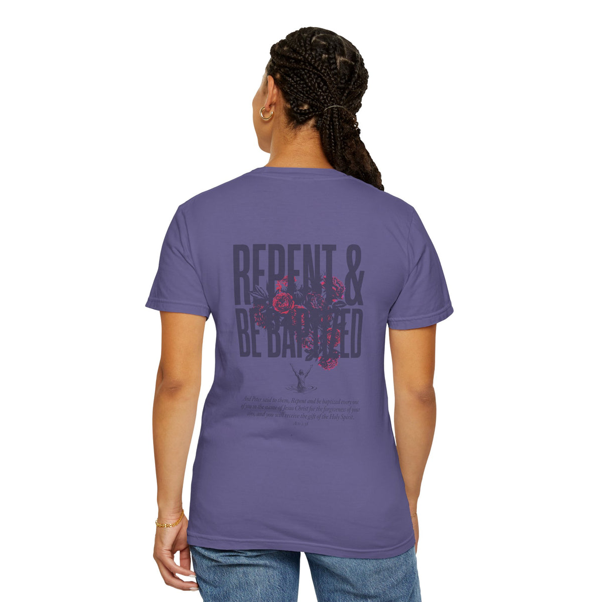 Repent & Be Baptized T-Shirt — Floral Cross Christian Graphic Tee
