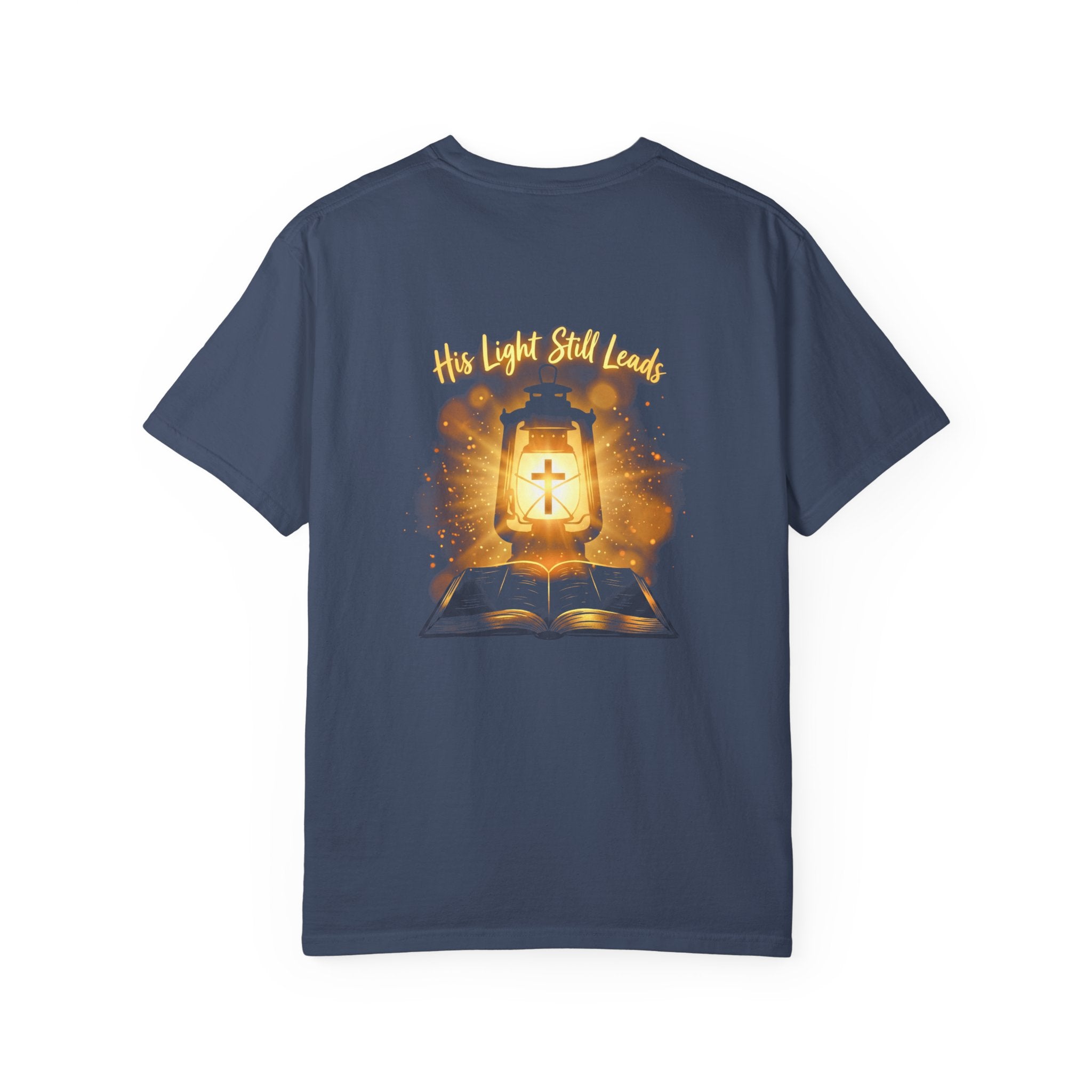 Christian Cross T-Shirt — “His Light Still Leads” Bible Graphic Tee
